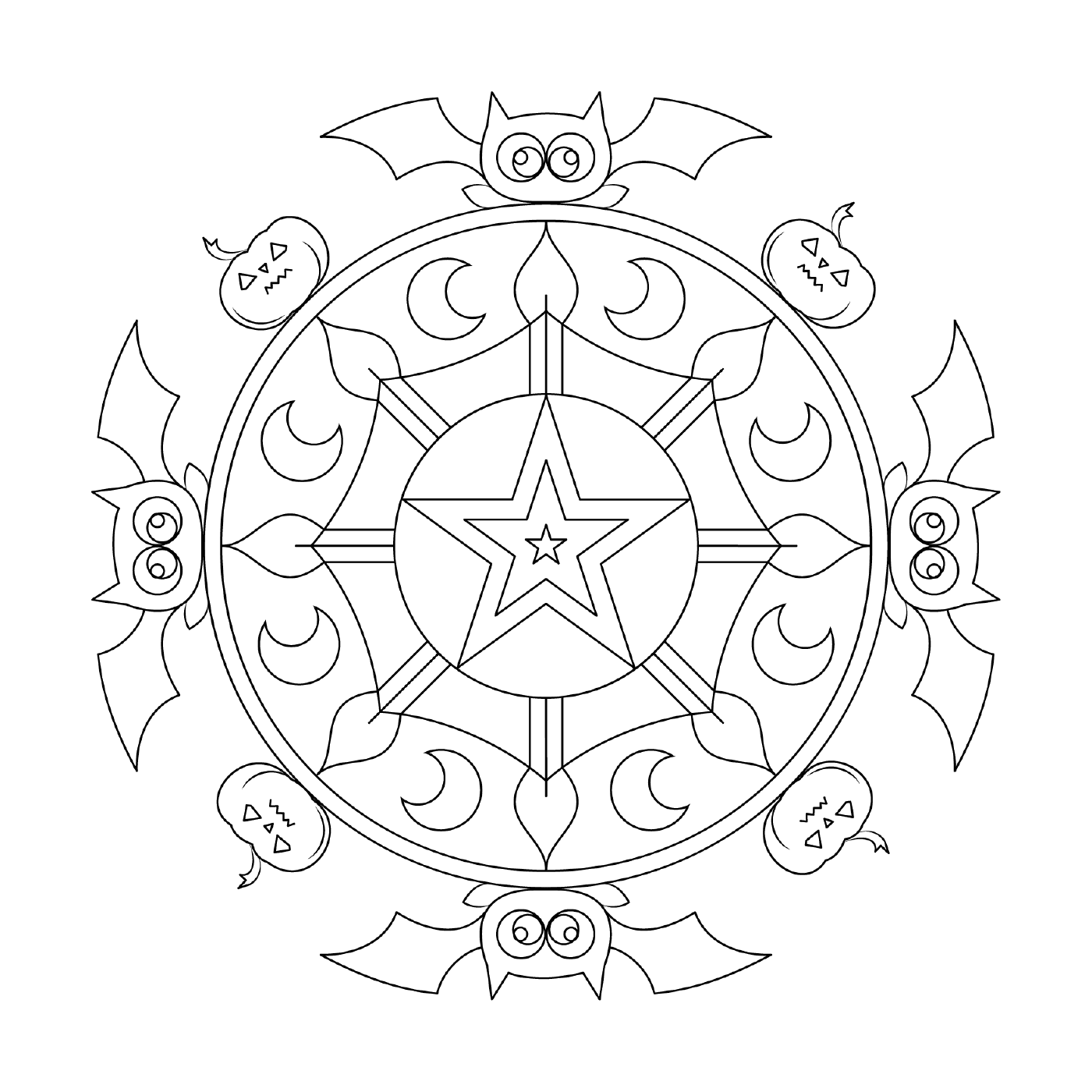   Mandala avec chauves-souris et étoile 