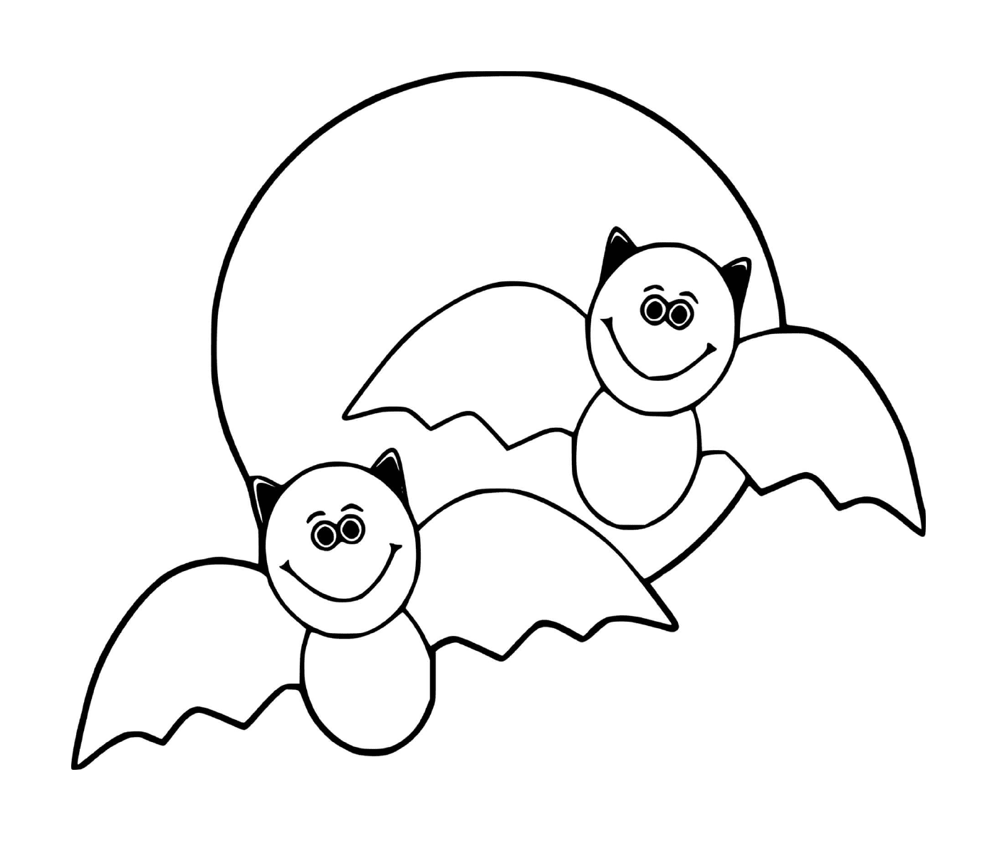   deux chauve-souris en plein vol avec la lune 