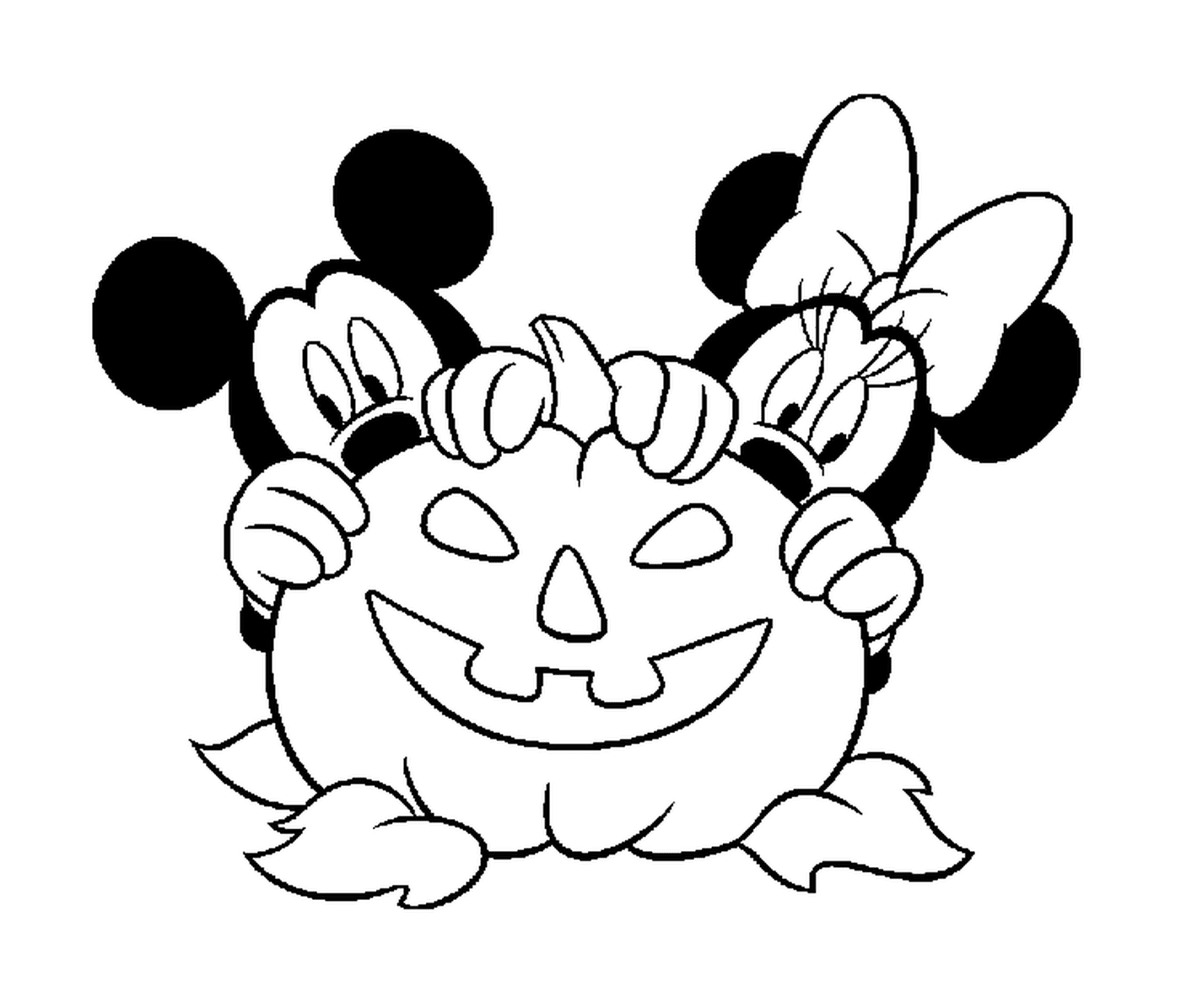   Mickey et Minnie se cachent derrière une citrouille Disney 