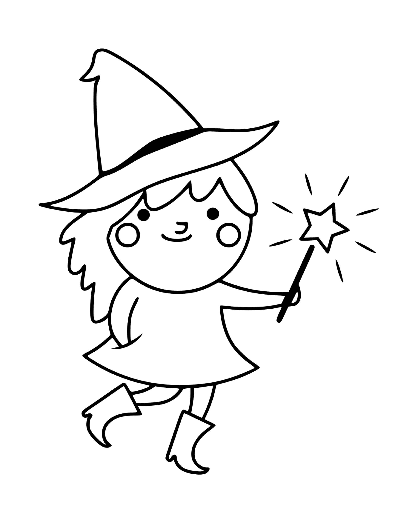   Adorable sorcière avec une baguette magique 