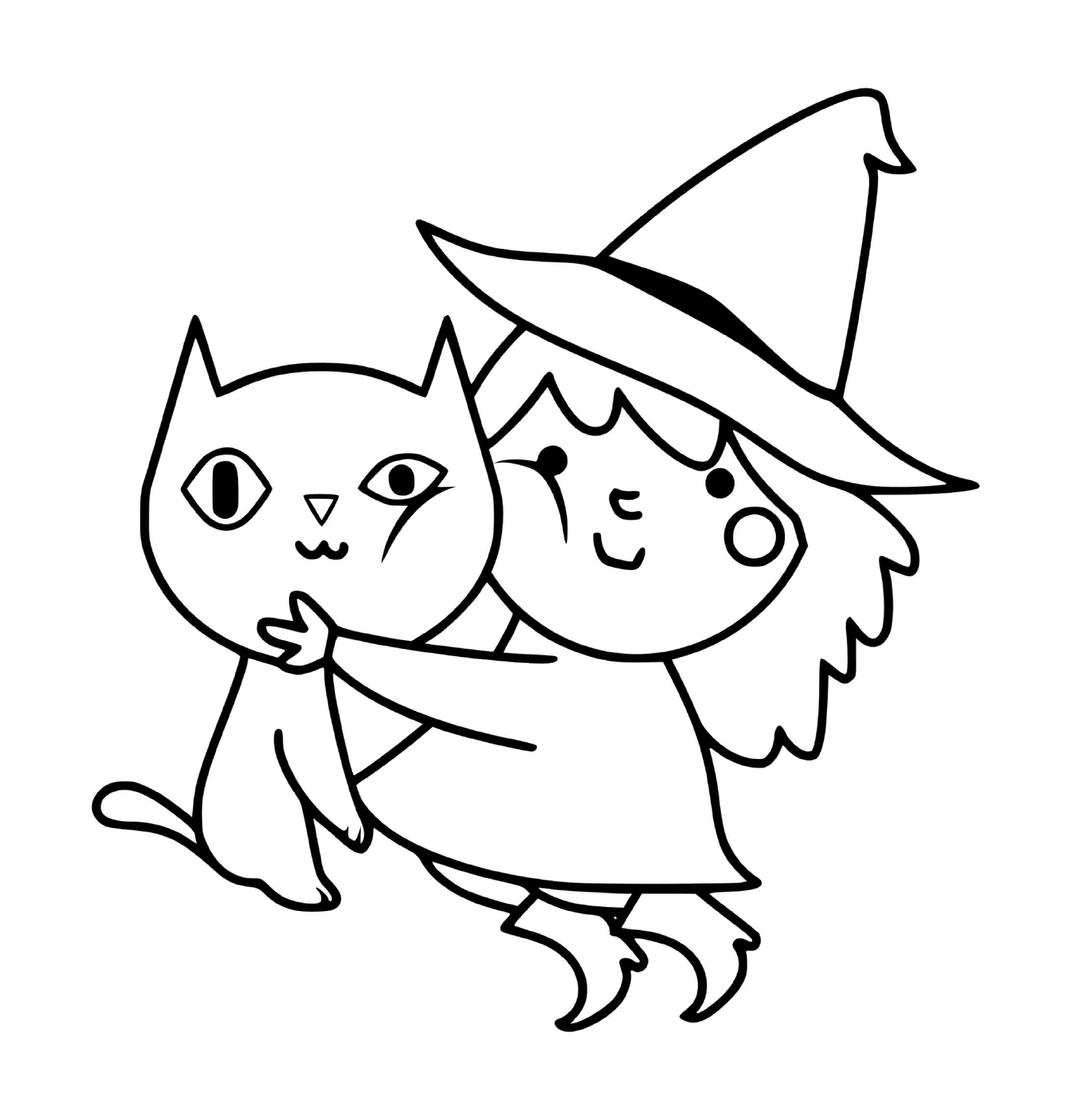   Adorable sorcière avec son chat noir 