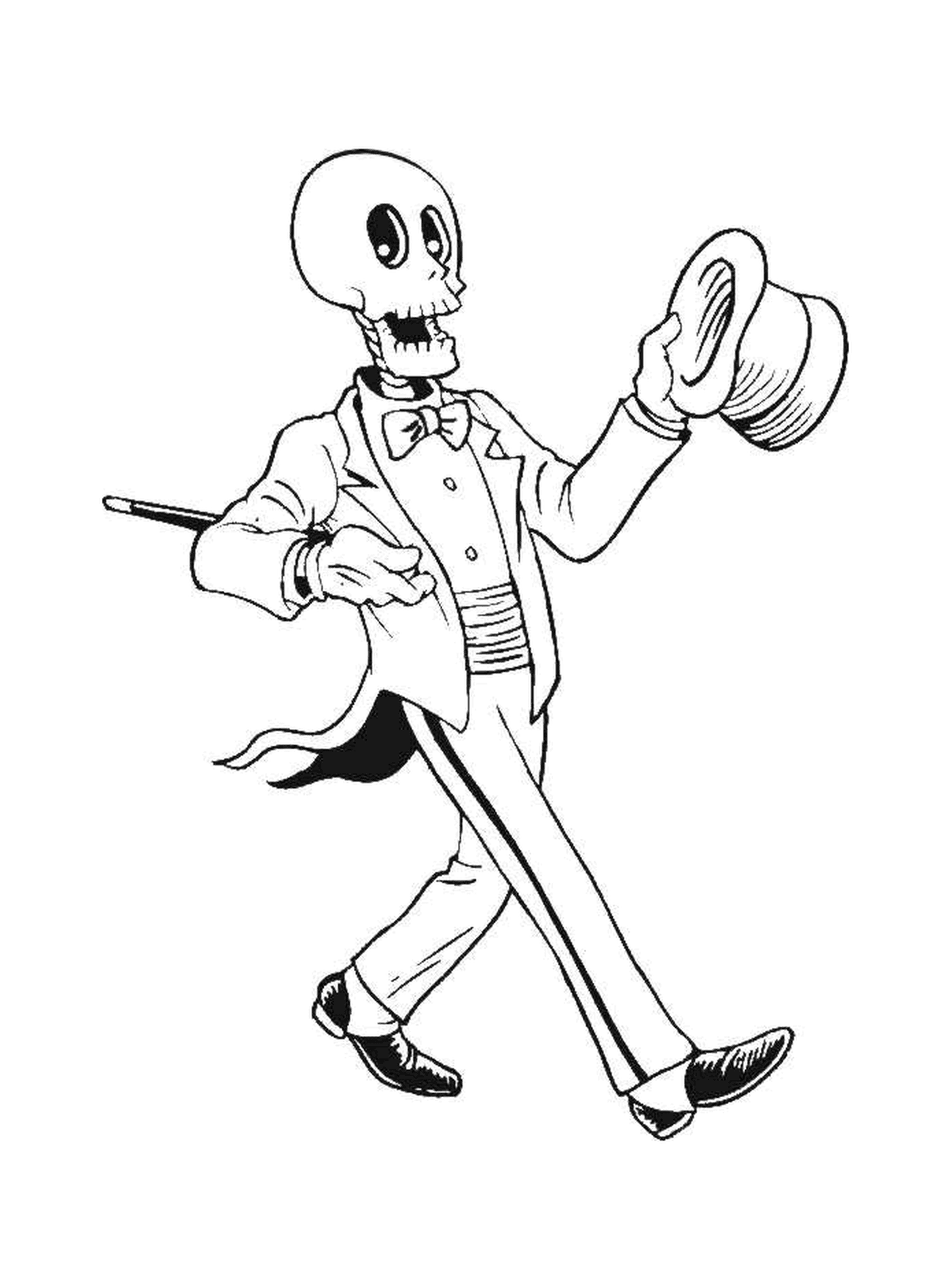   un squelette avec un chapeau 