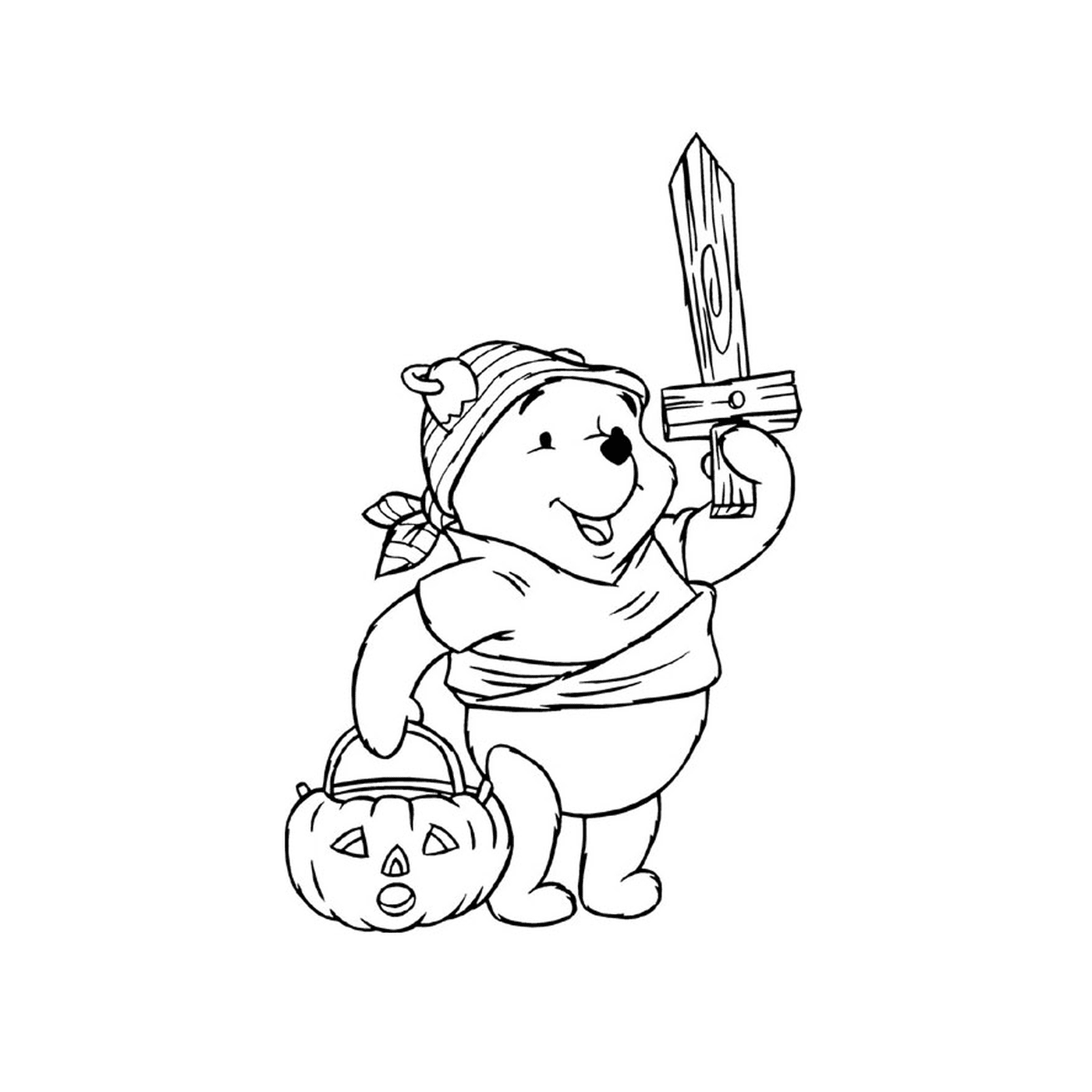   Winnie l'ourson avec épée et citrouille 