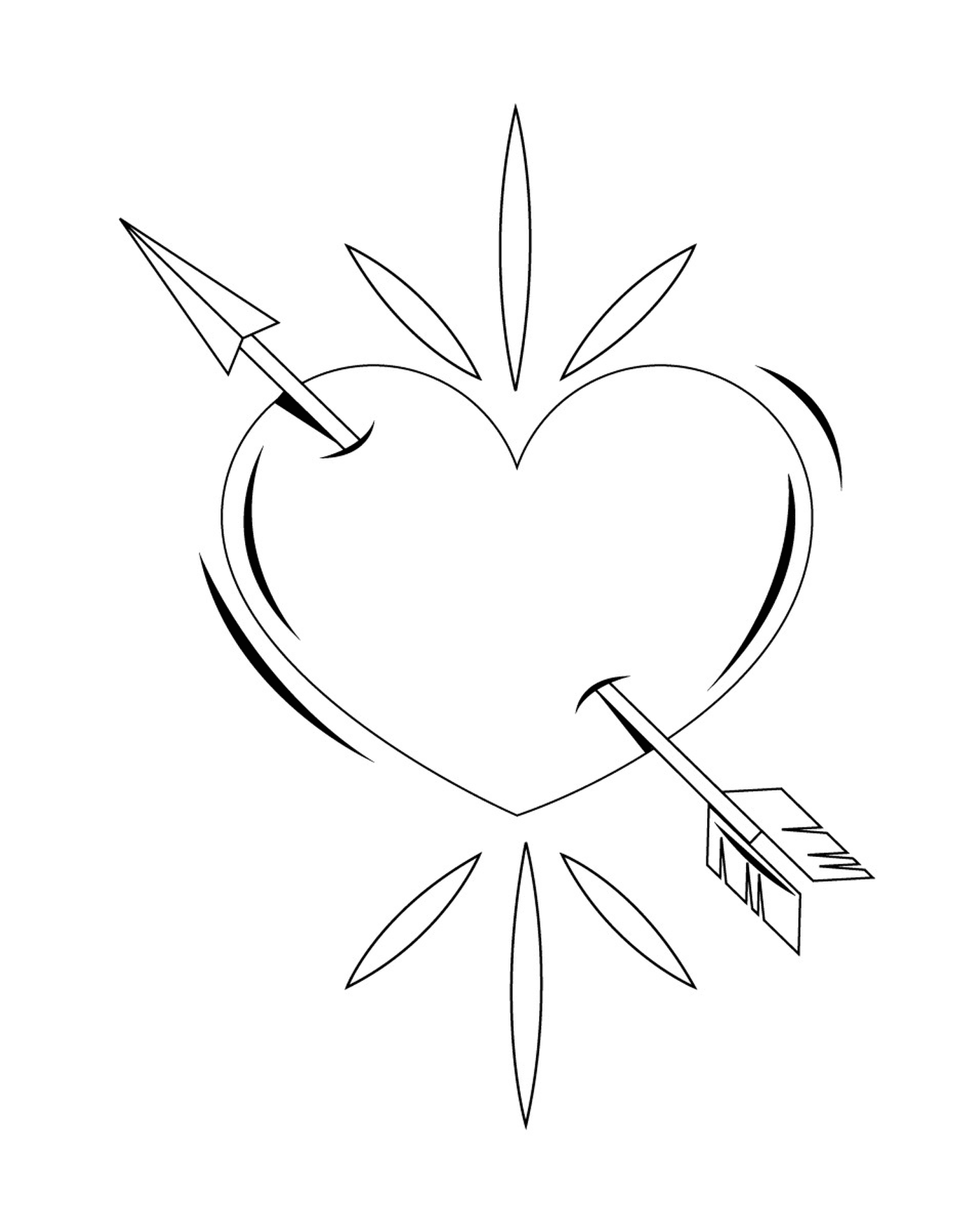   Cœur d'amour avec une flèche, un dessin en noir 