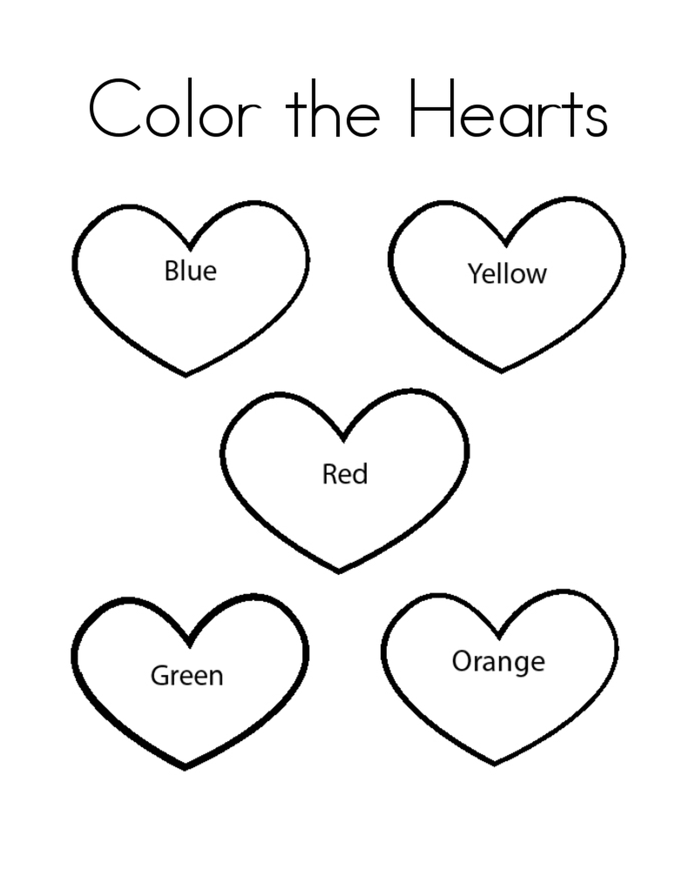   Cœur avec cinq couleurs différentes à colorier 