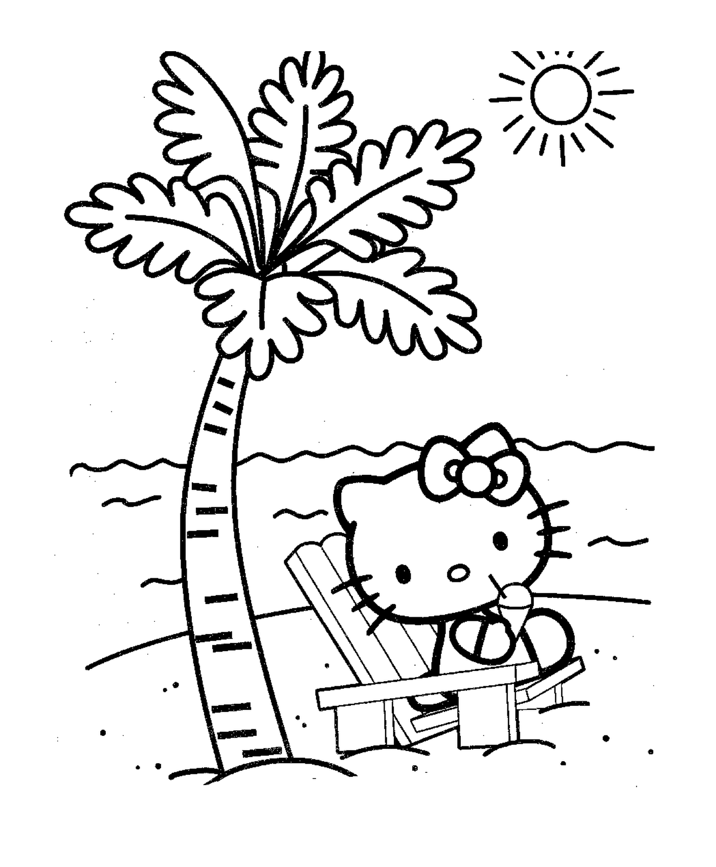   Hello Kitty assise sur une chaise à la plage 