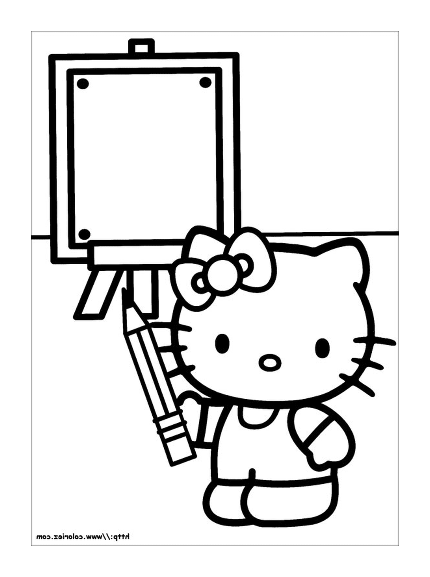   Hello Kitty avec un crayon et un tableau 