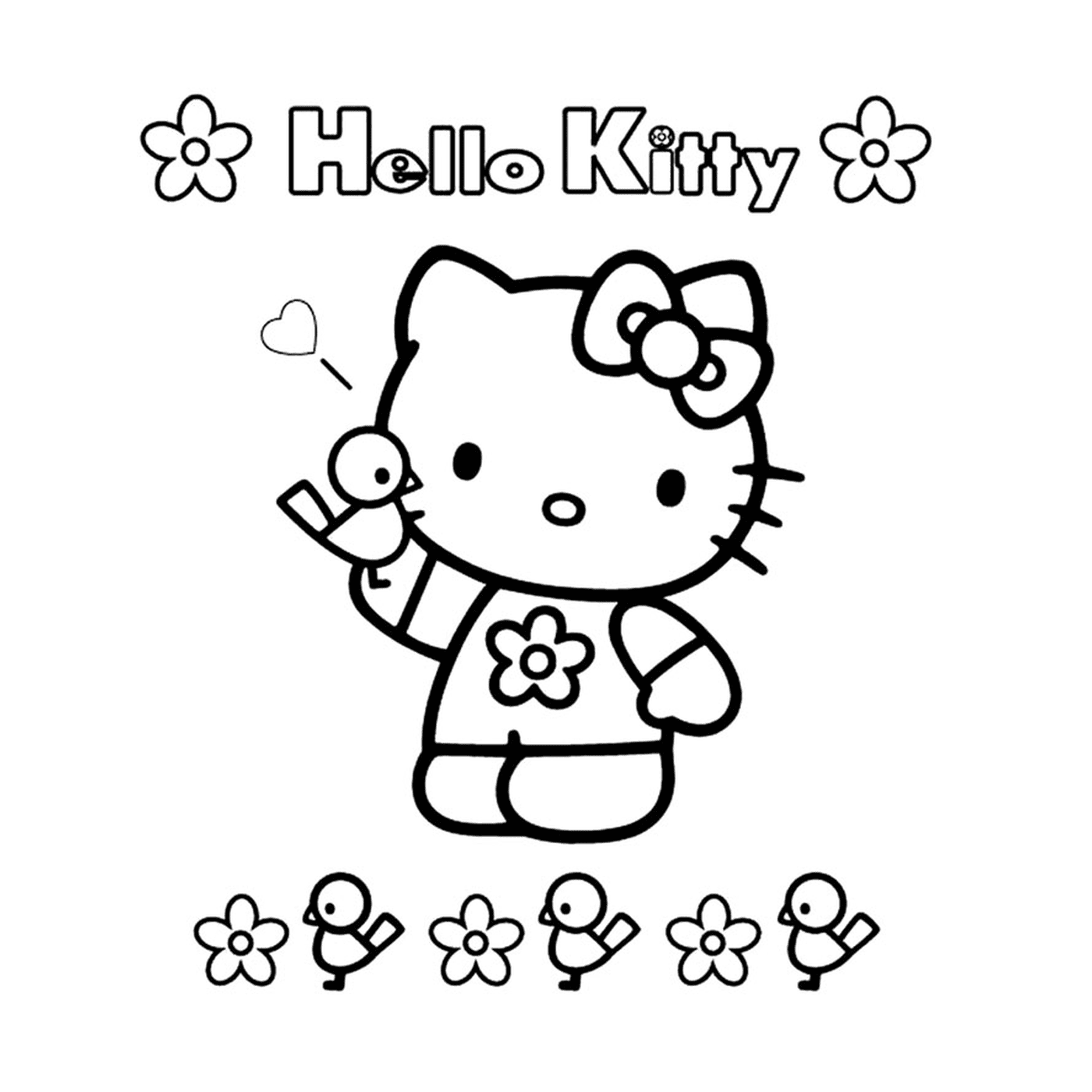   Hello Kitty entourée de fleurs 