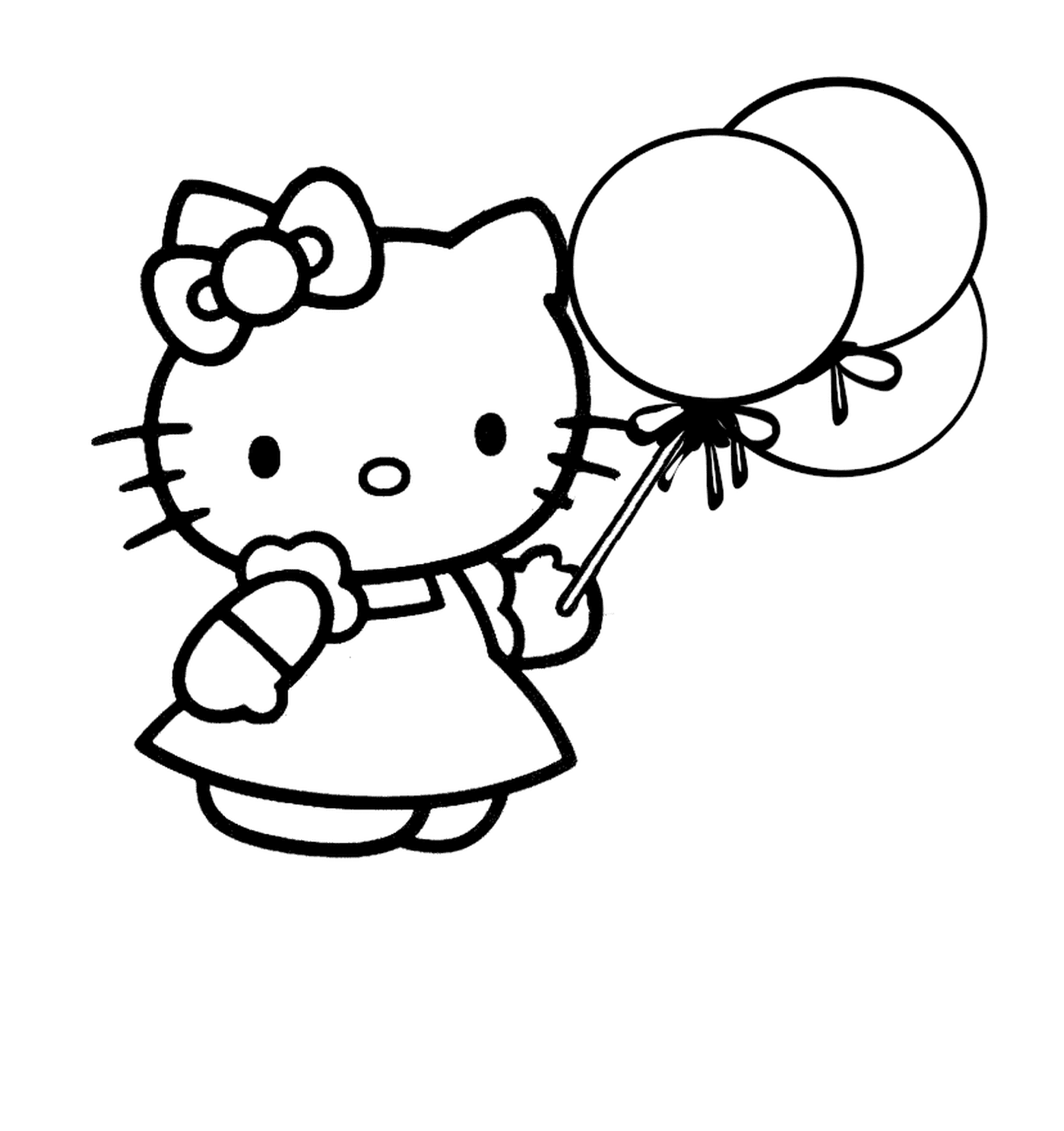   Hello Kitty tenant des ballons 