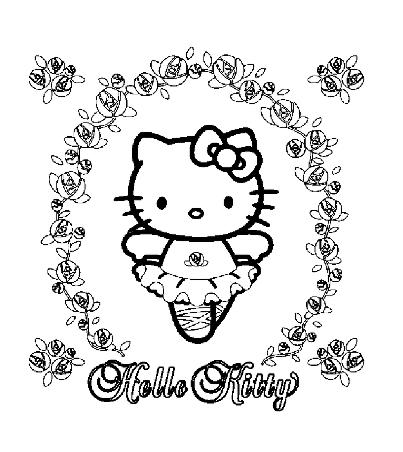   Hello Kitty entourée de roses 