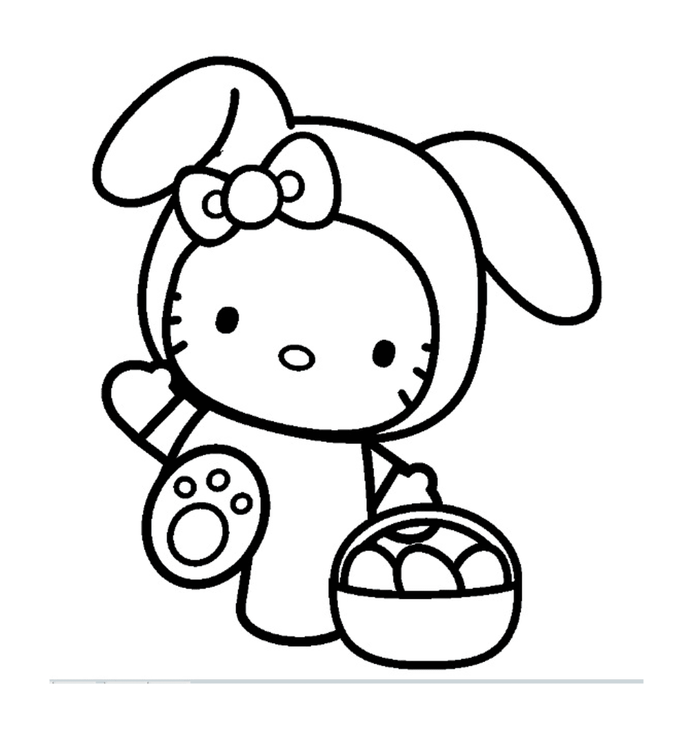   Hello Kitty lapin avec un panier d'œufs de Pâques 