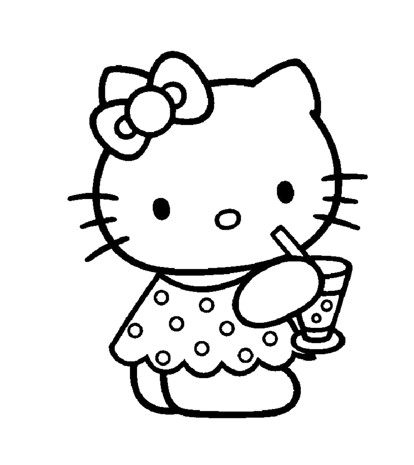  Hello Kitty tenant une boisson 