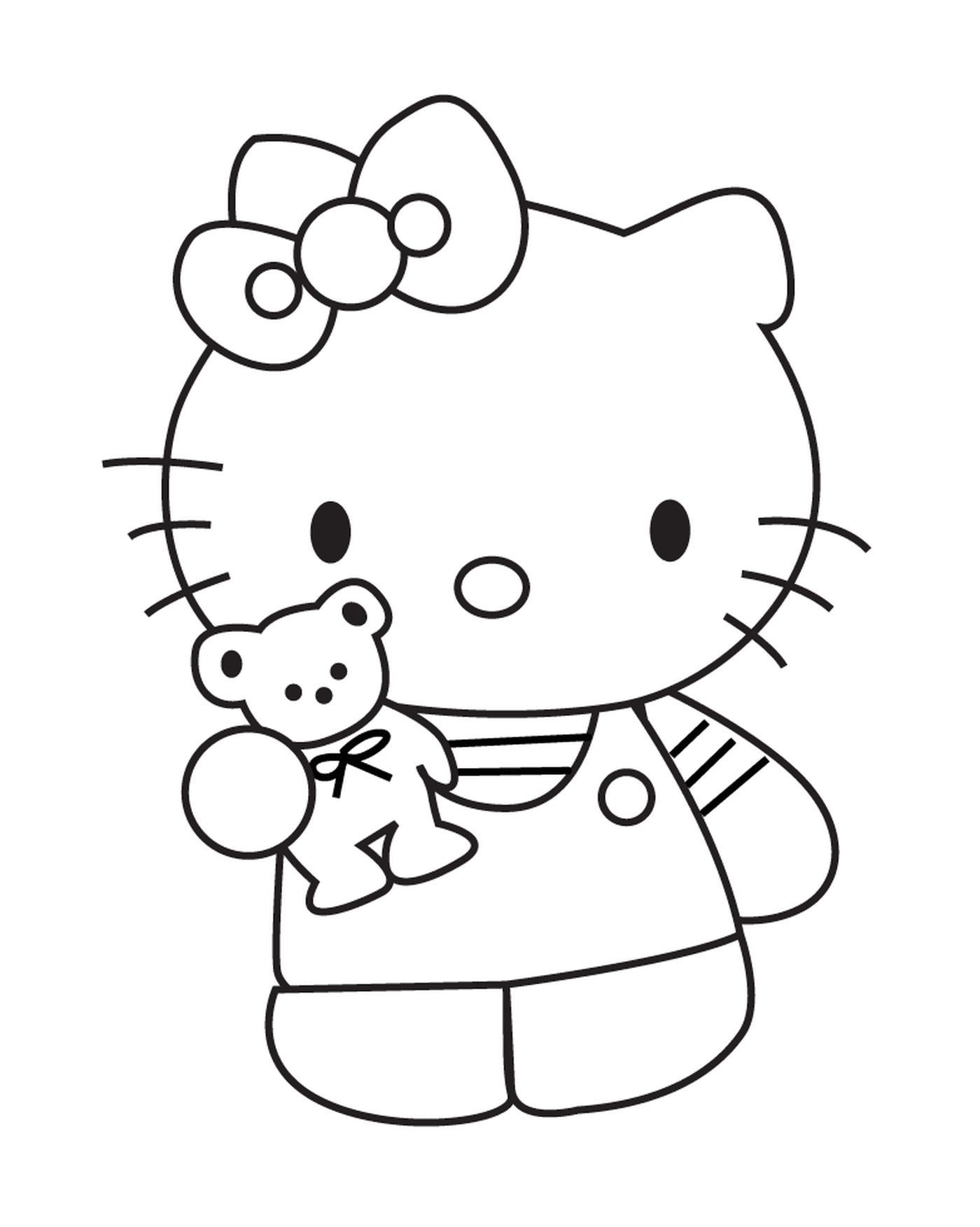   Hello Kitty tenant un ours en peluche 