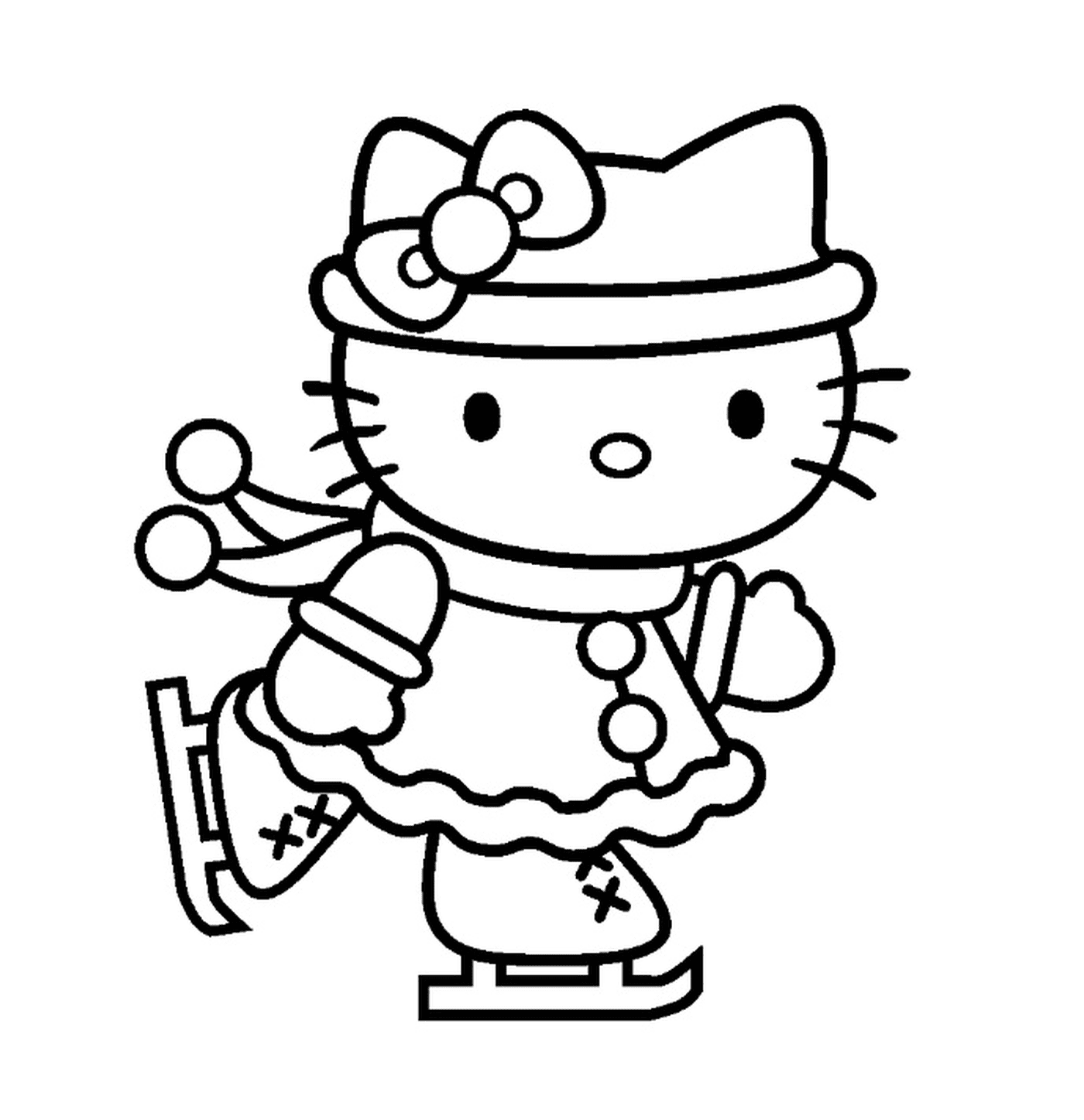   Hello Kitty avec une tenue de patinage sur glace 