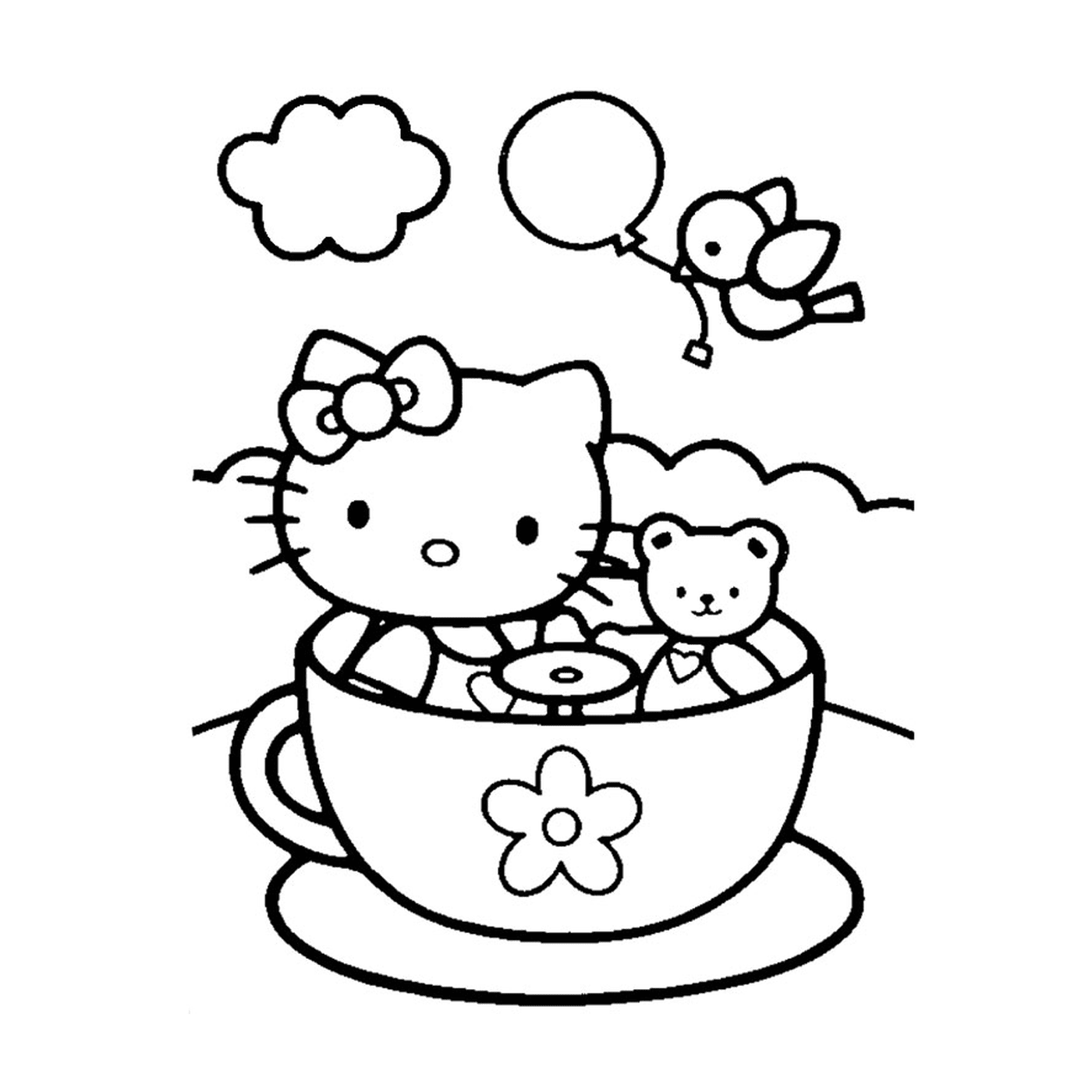   Hello Kitty assise dans une tasse à thé 