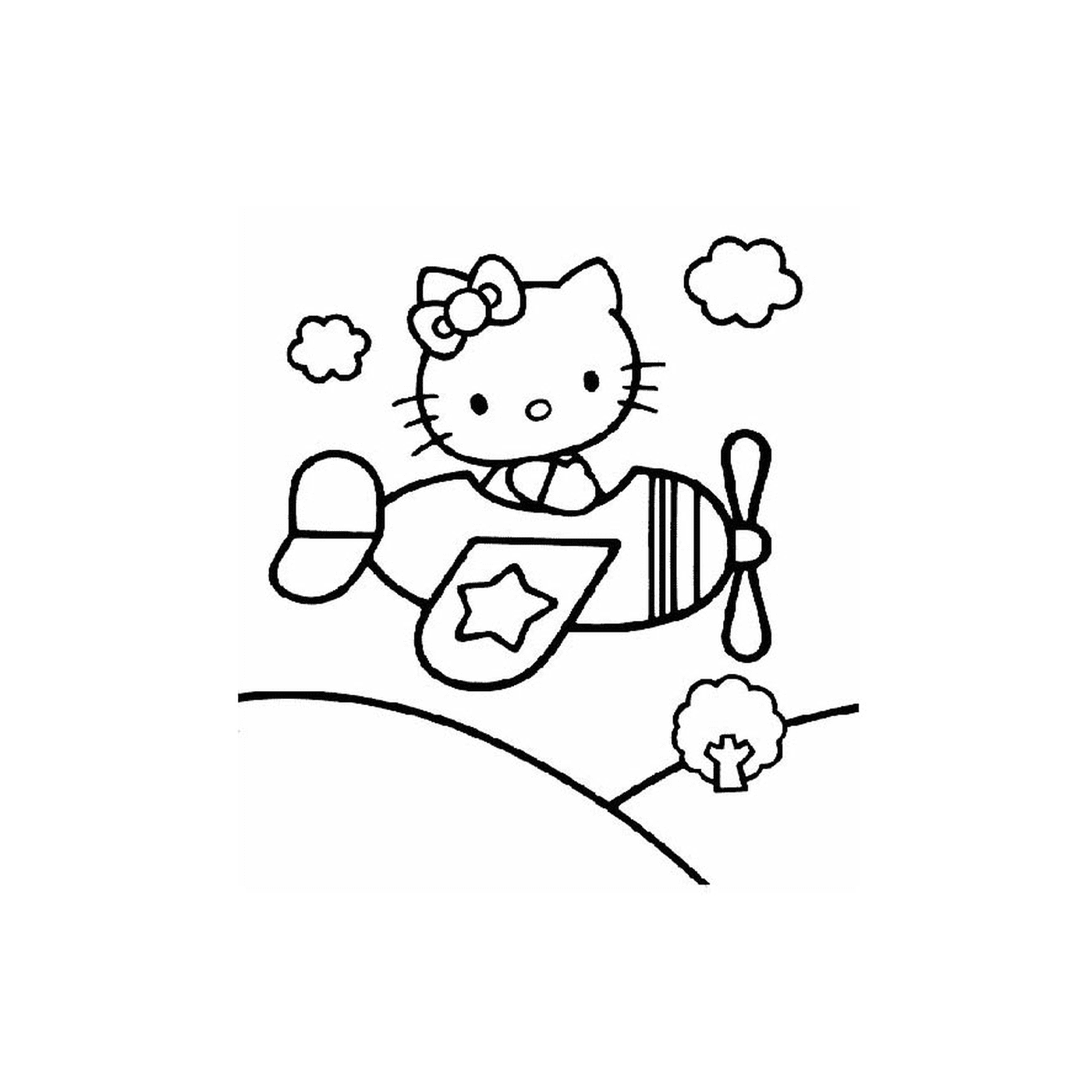   Hello Kitty volant sur un petit avion 