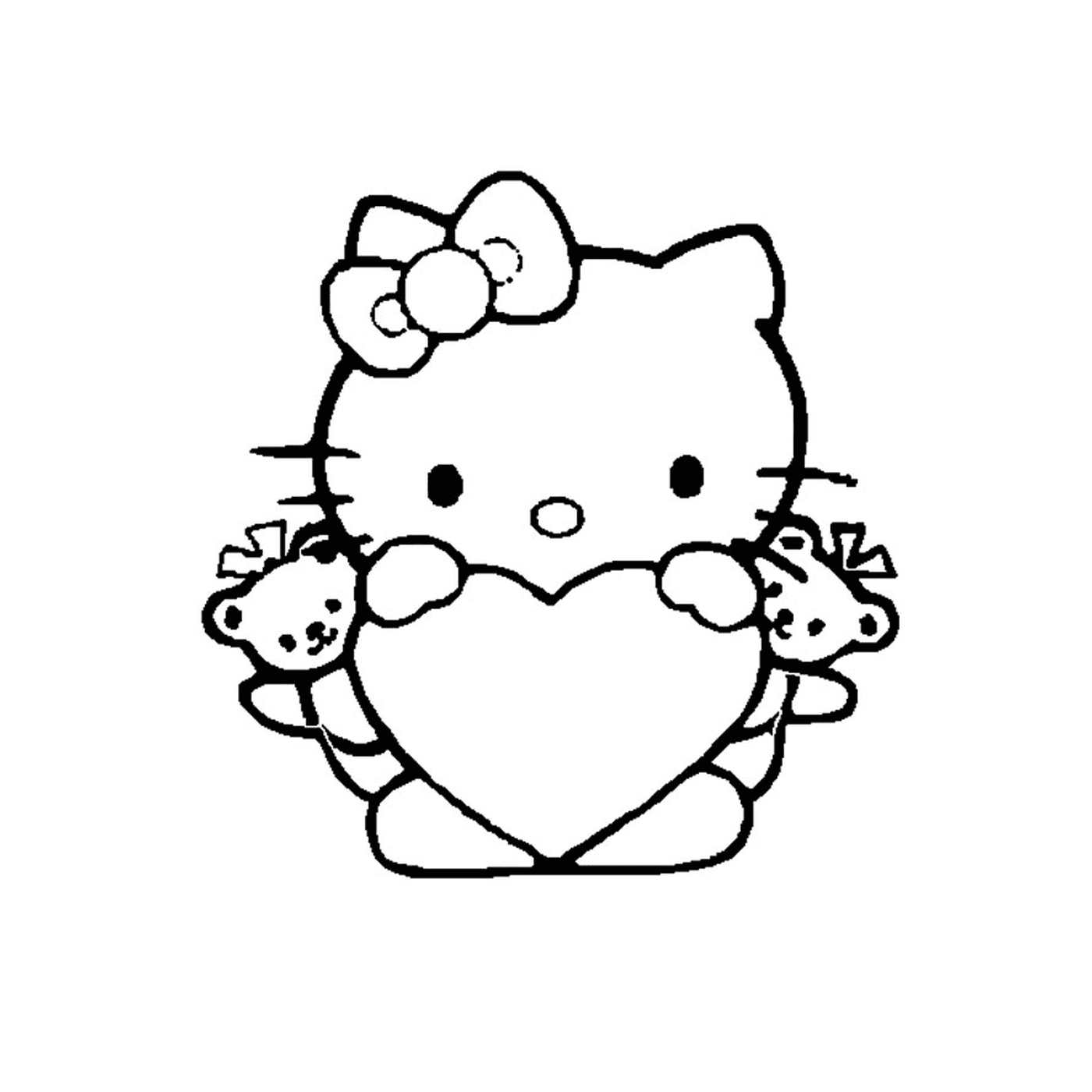   Hello Kitty tenant un ours en peluche dans ses bras 