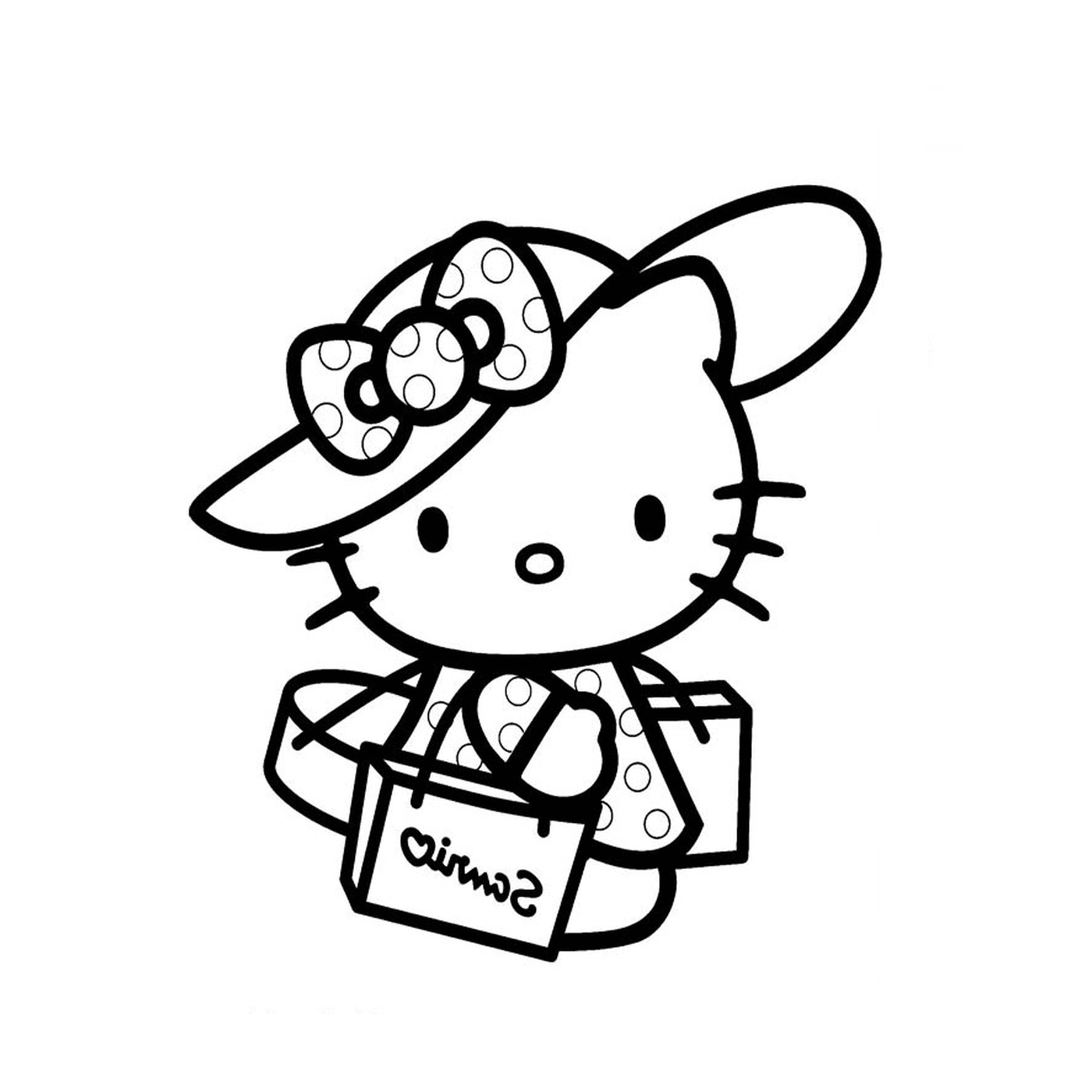   Hello Kitty en vacances avec un chapeau et un sac 