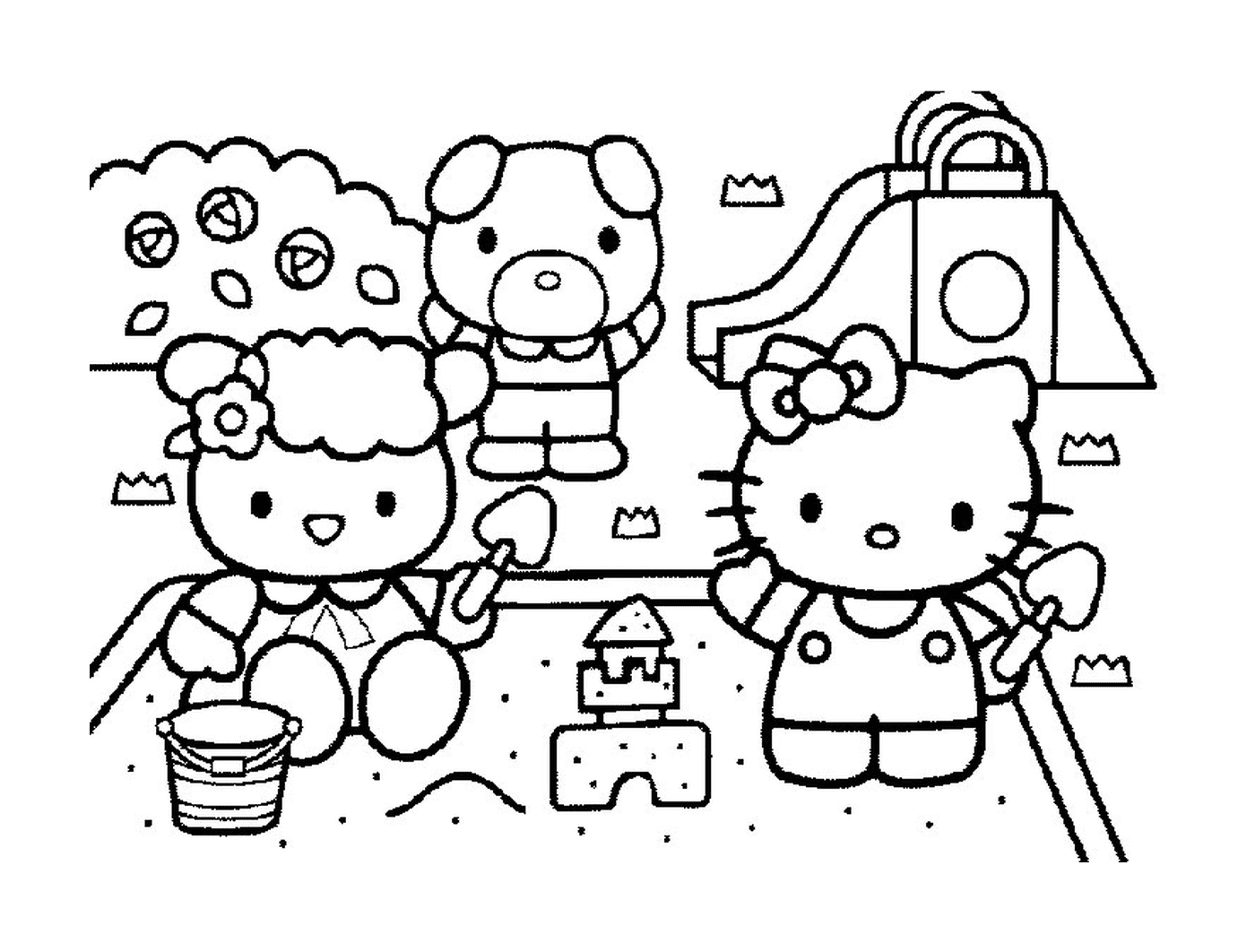   Groupe de Hello Kitty et ours en peluche 