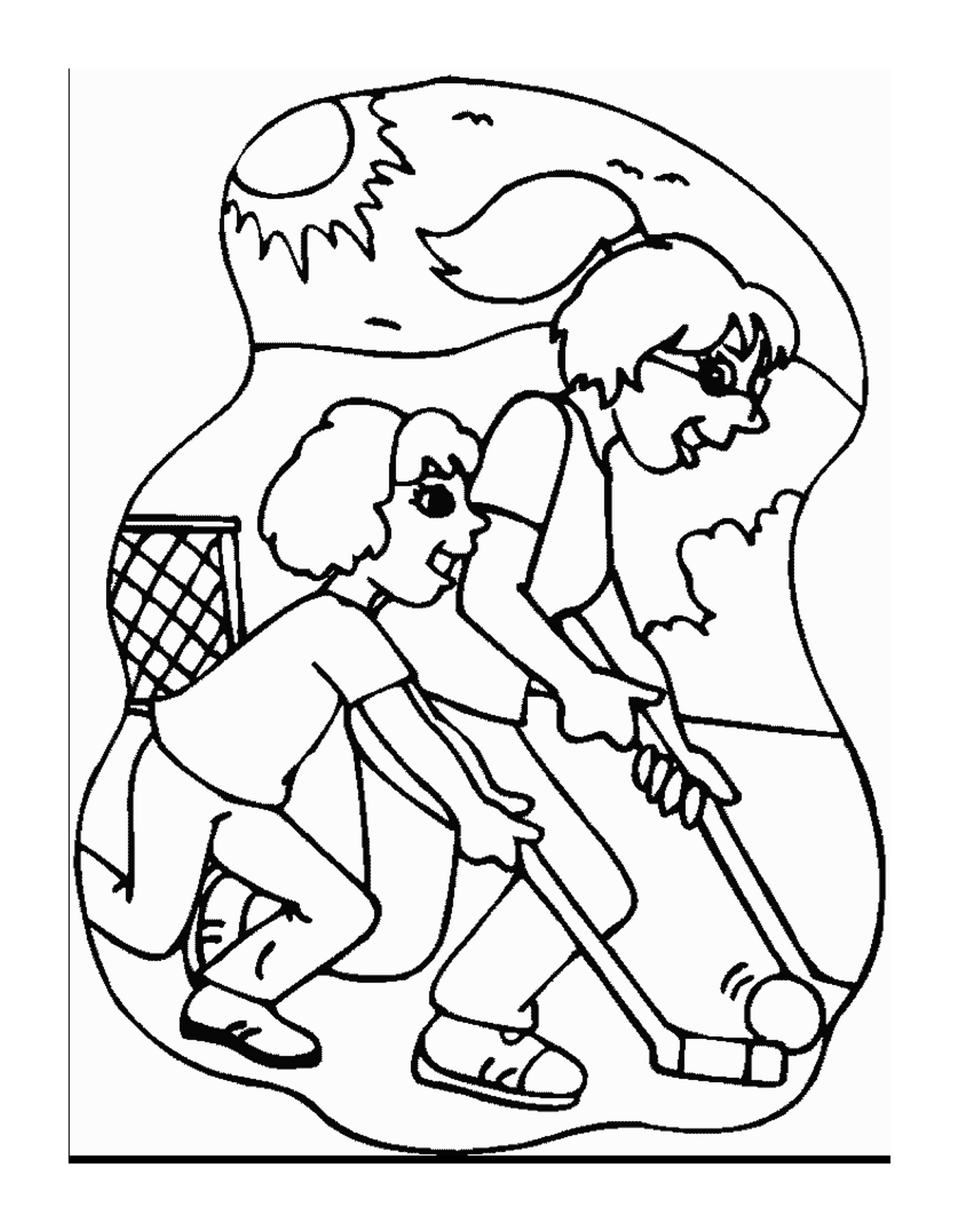   Deux filles jouant au hockey sur gazon 