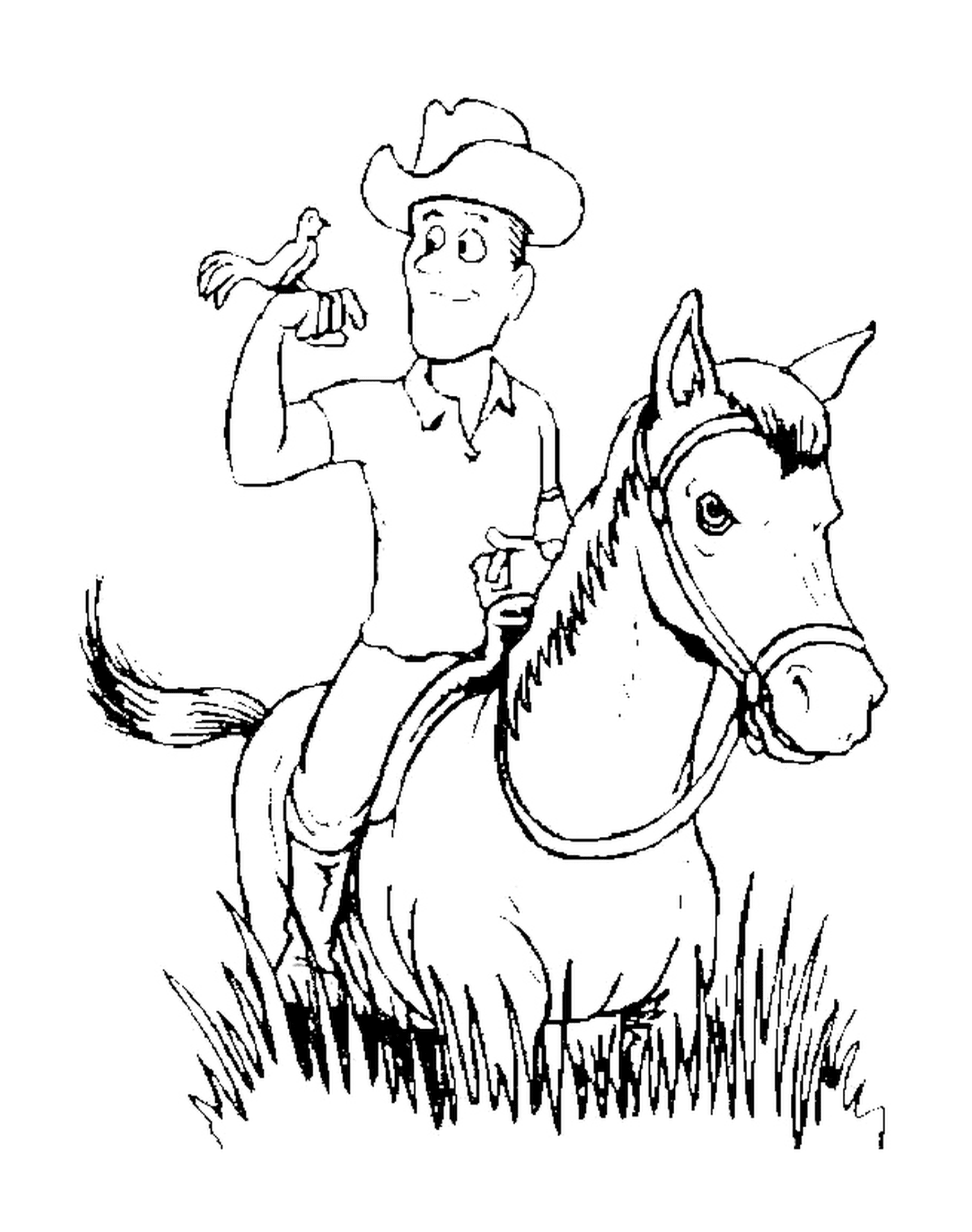   Cowboy chevauchant avec un compagnon inattendu 