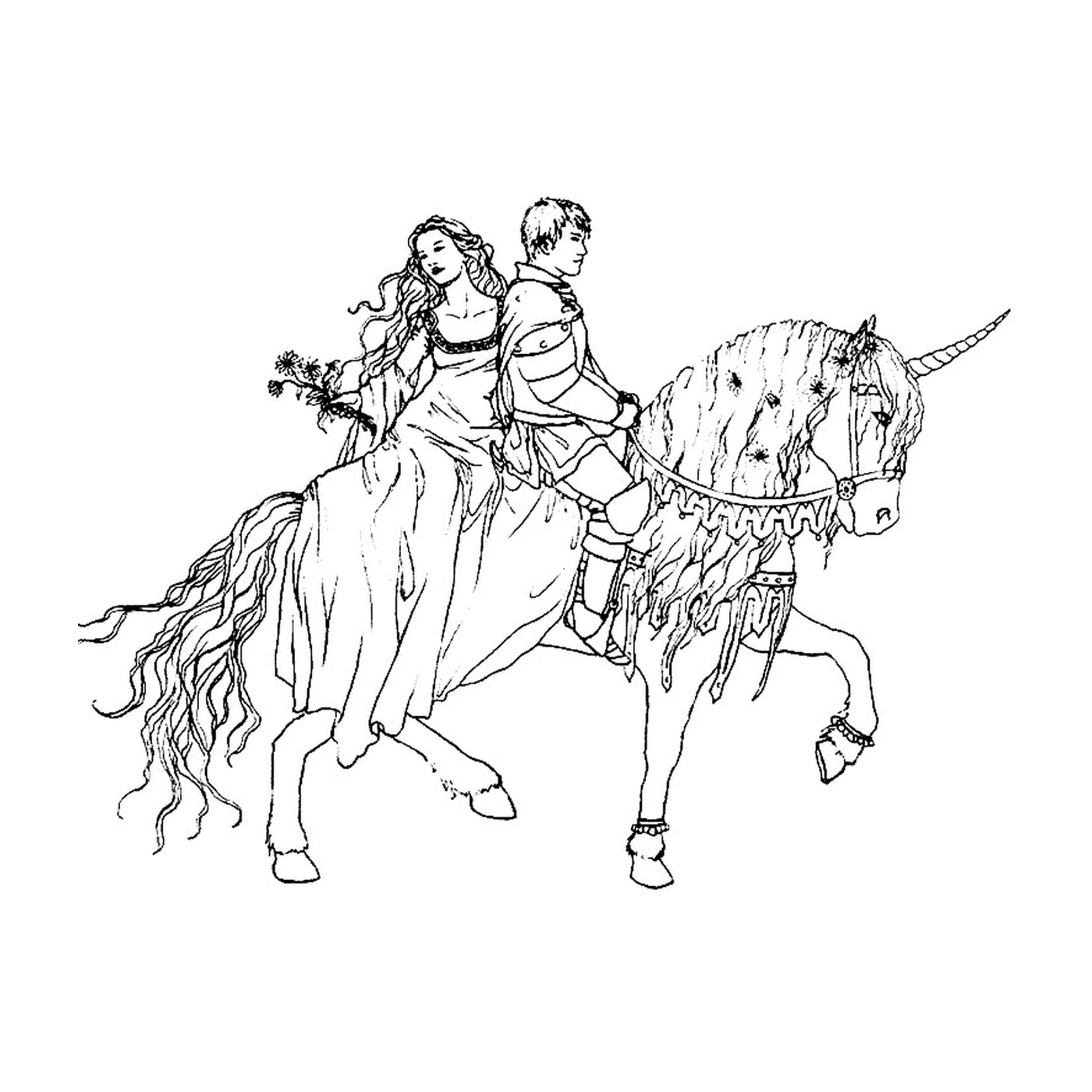   Couple royal chevauchant un cheval 