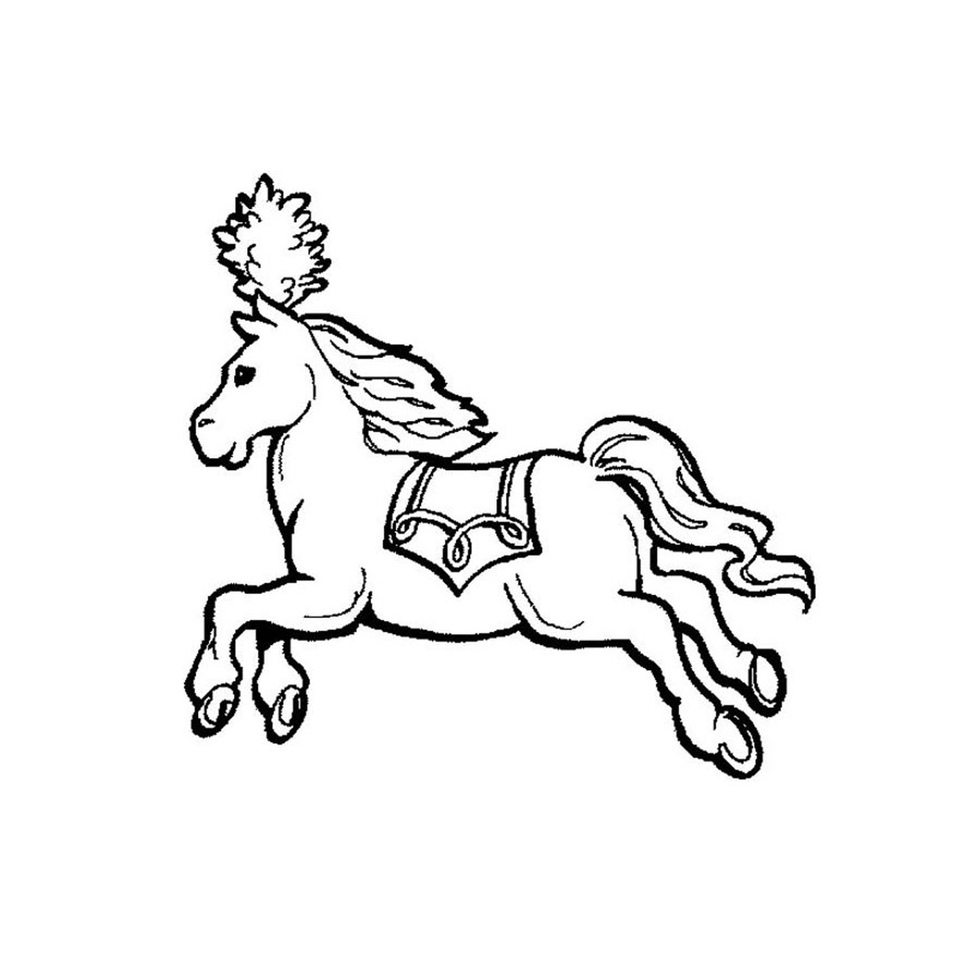   Un cheval avec un harnais sur son dos 