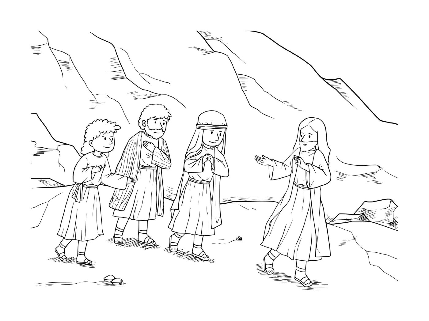   Groupe de personnes devant une montagne 