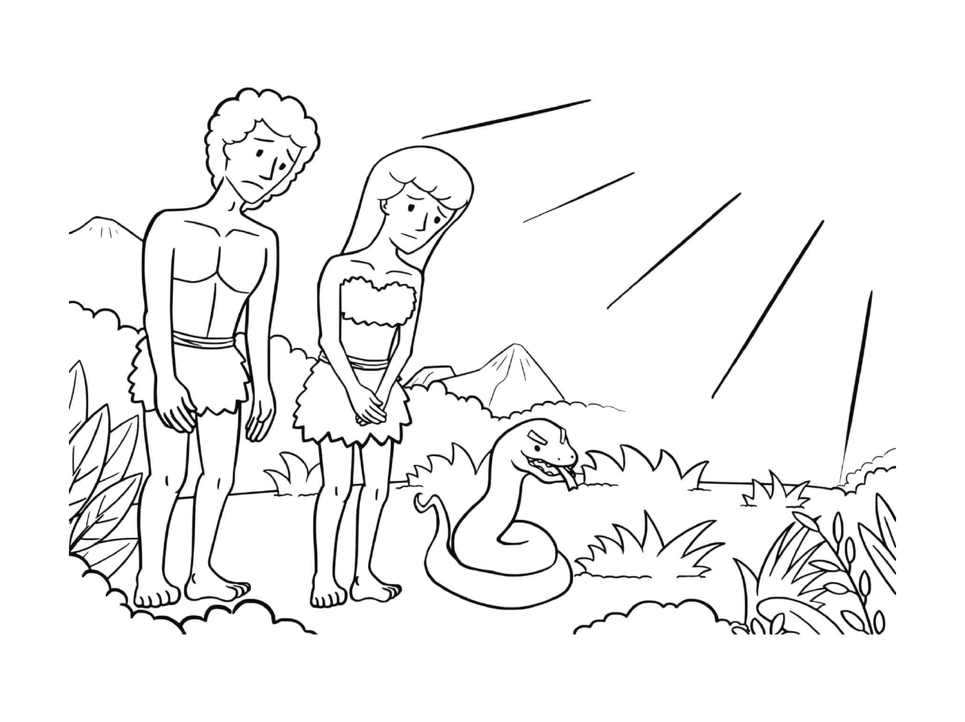   Homme et femme debout à côté d'un serpent 