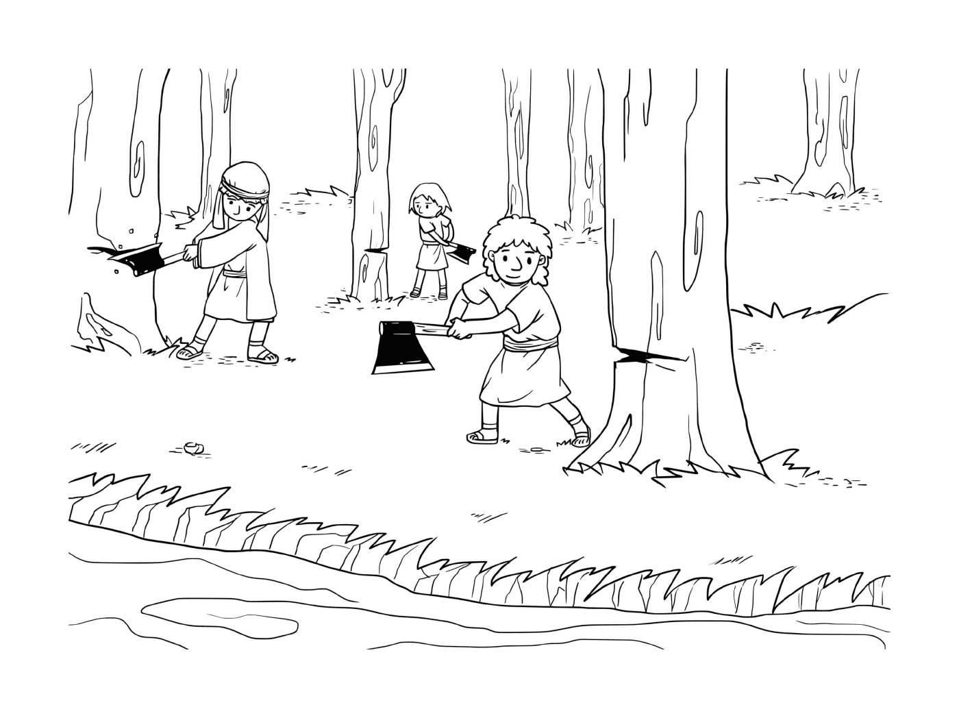   Garçon et deux autres garçons dans les bois 