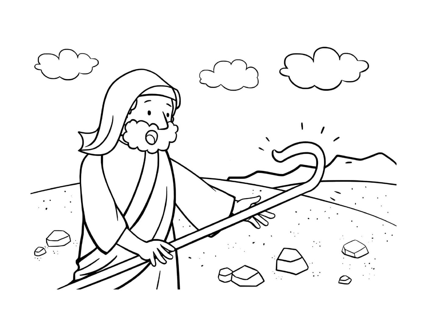   Doute de Moïse, homme tenant un bâton 