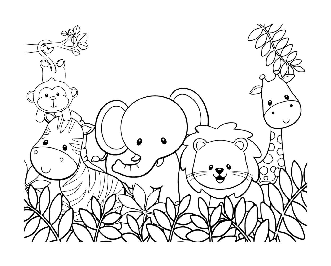   un groupe d'animaux debout dans l'herbe de la jungle 