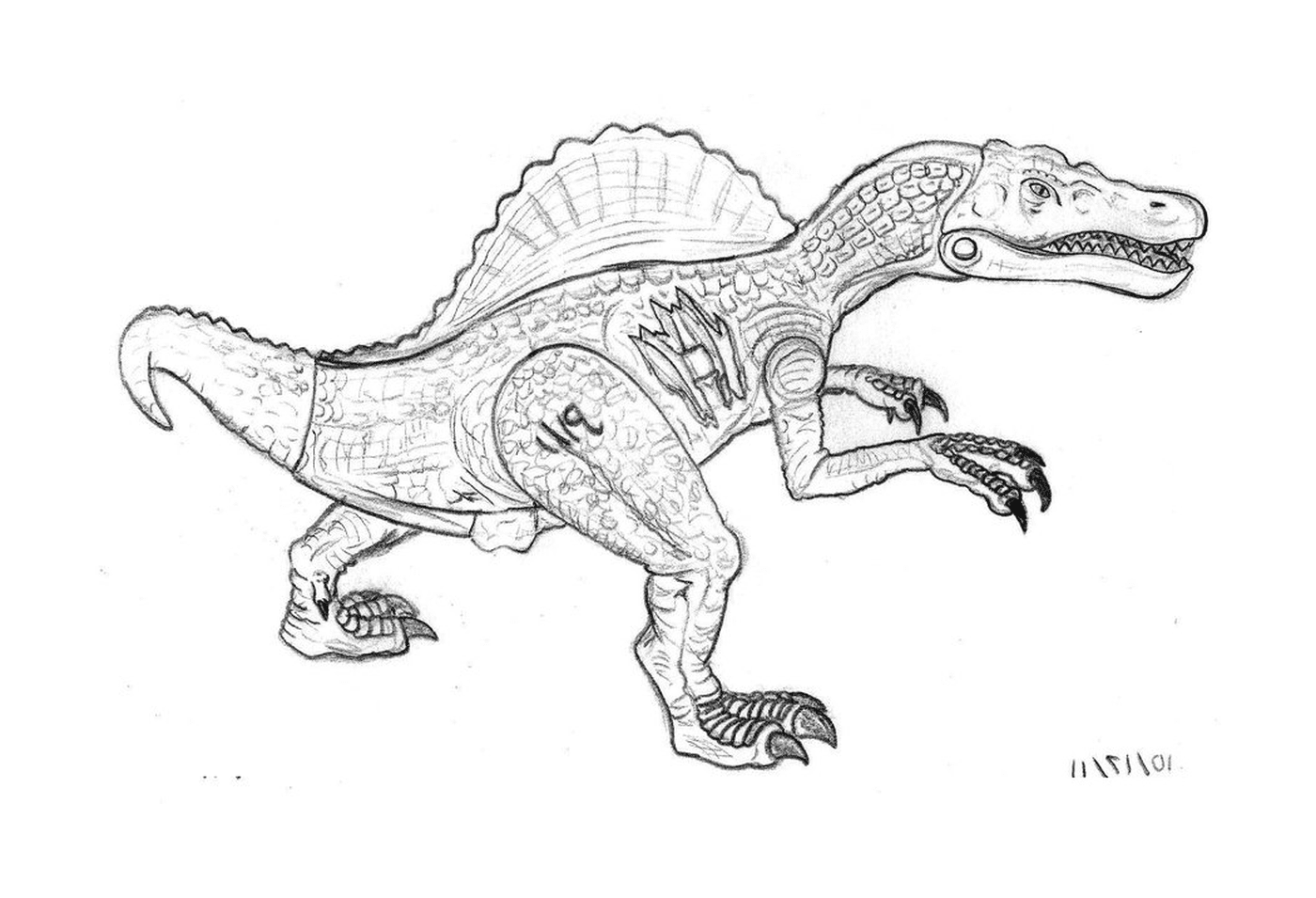   Spinosaurus de Jurassic Park, noir et blanc 