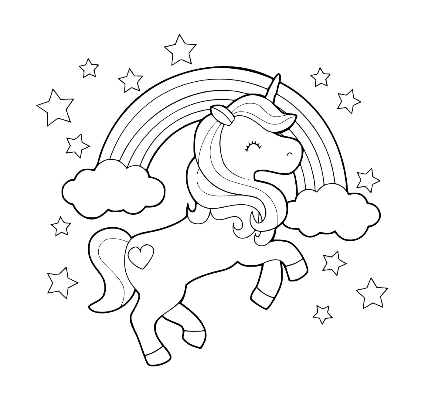   licorne galopant avec arc-en-ciel et étoiles 