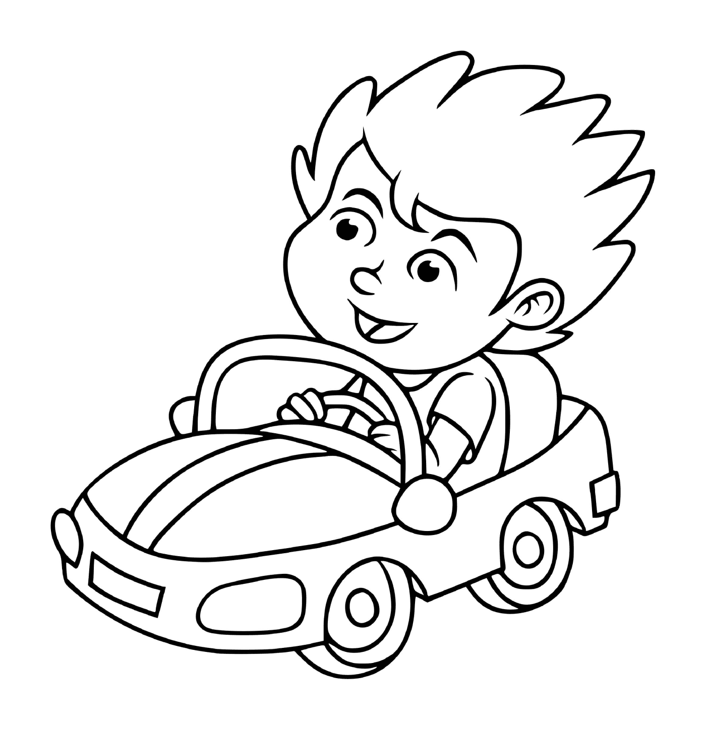   Un enfant conduit une voiture avec assurance 