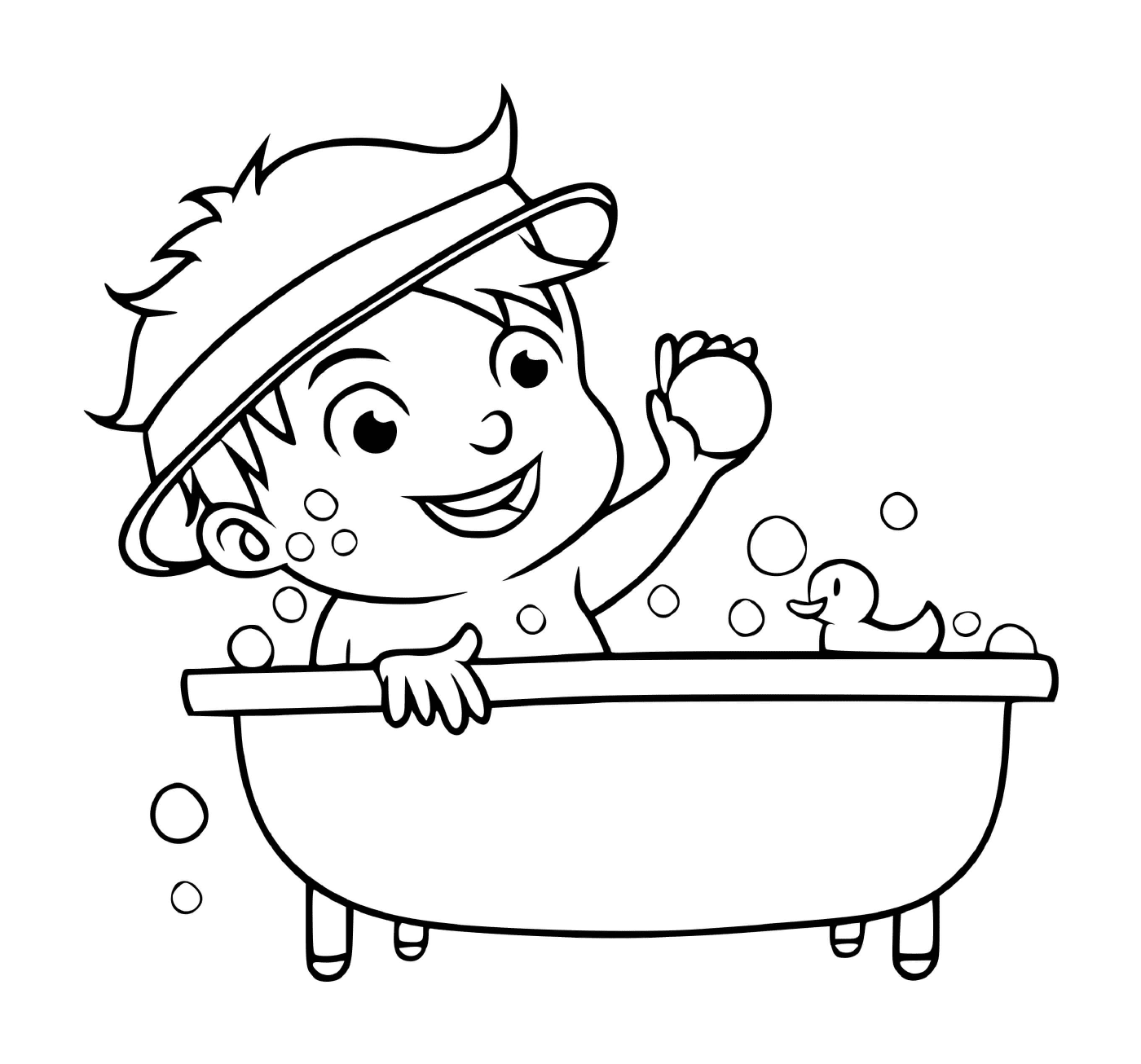   Un garçon prend un bain pour rester propre 