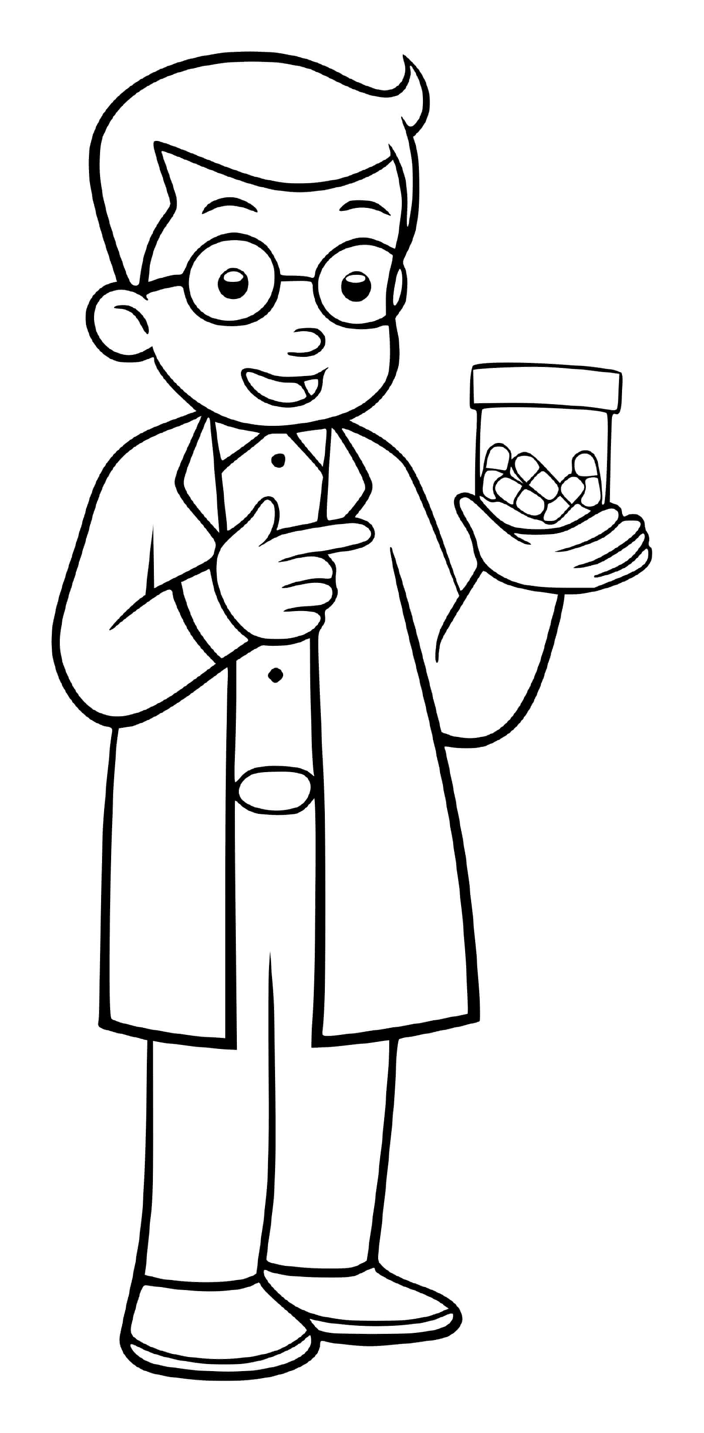   Le petit garçon est devenu un pharmacien expérimenté 