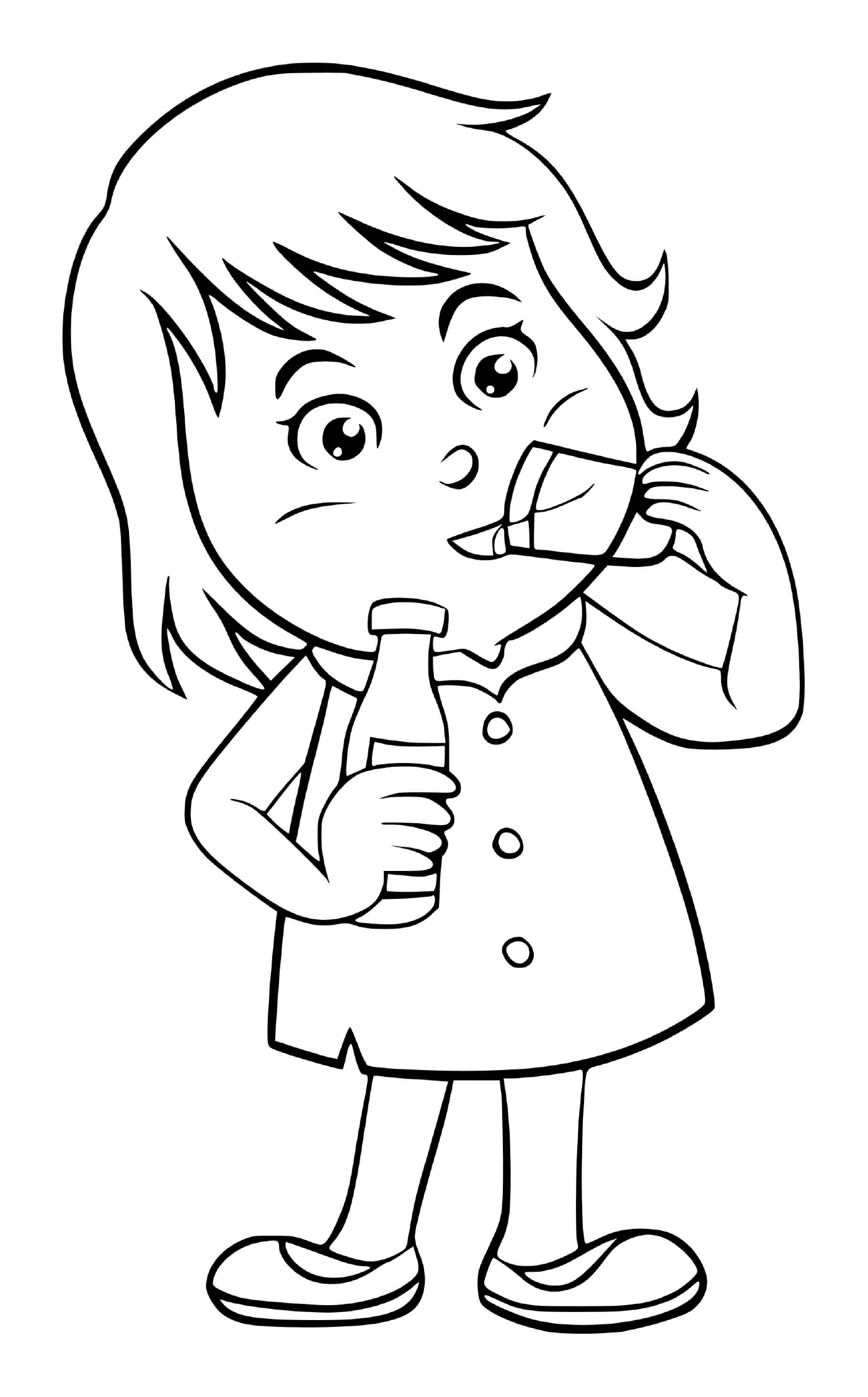   Une enfant boit de l'eau avec soif 