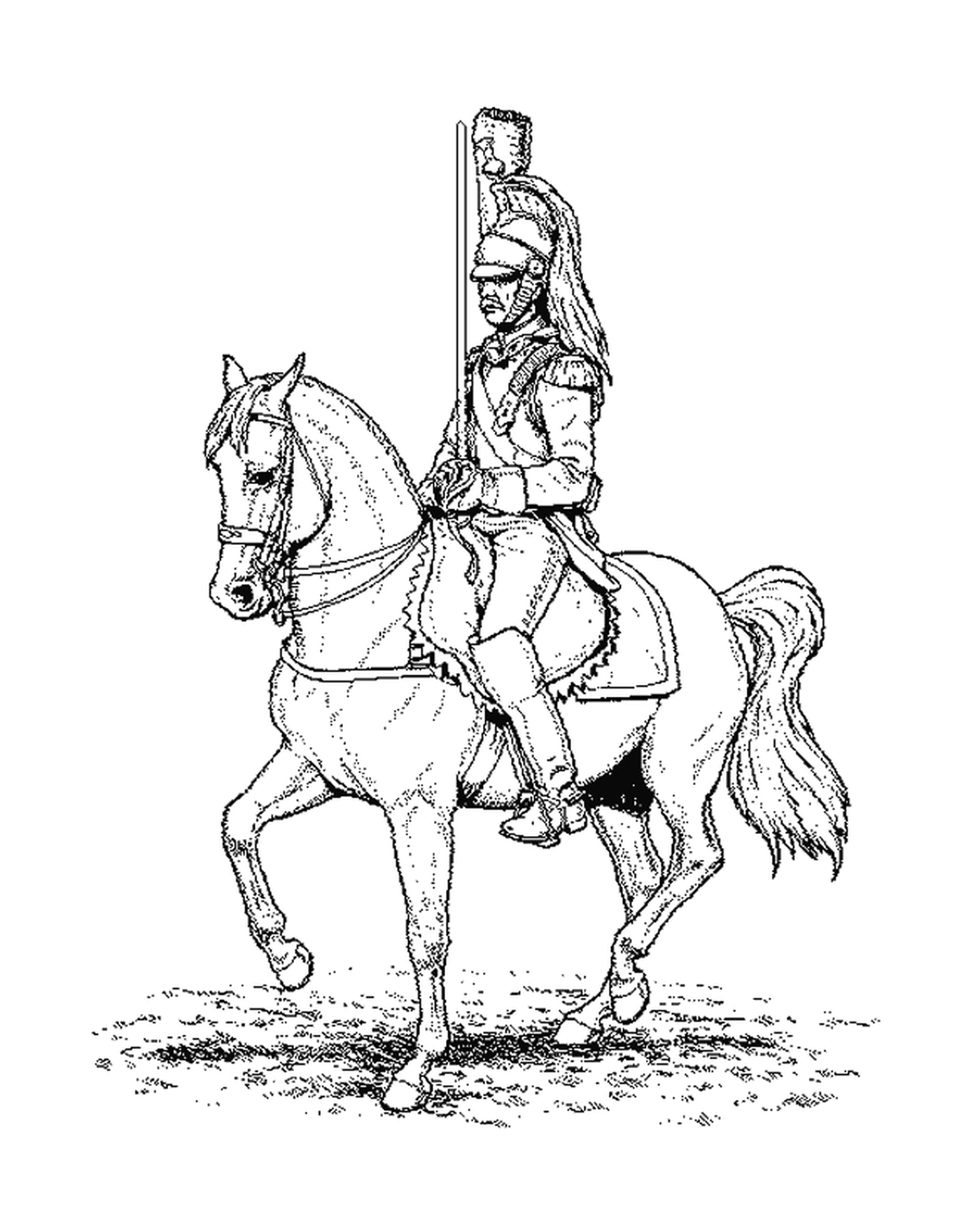   Une personne à cheval sur un cheval ancien 