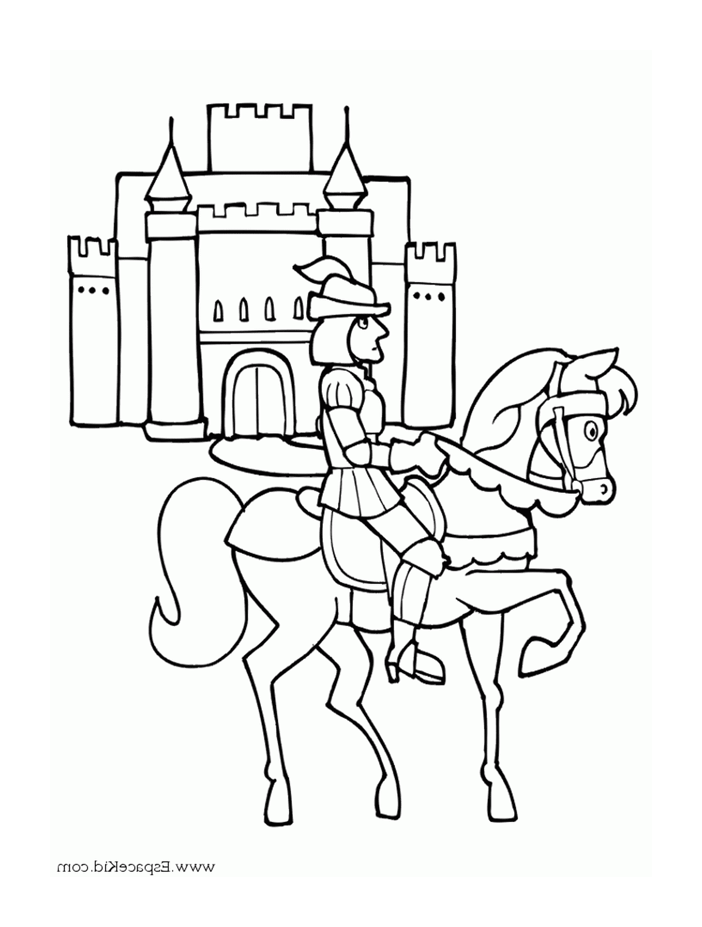   Un homme à cheval devant un château 