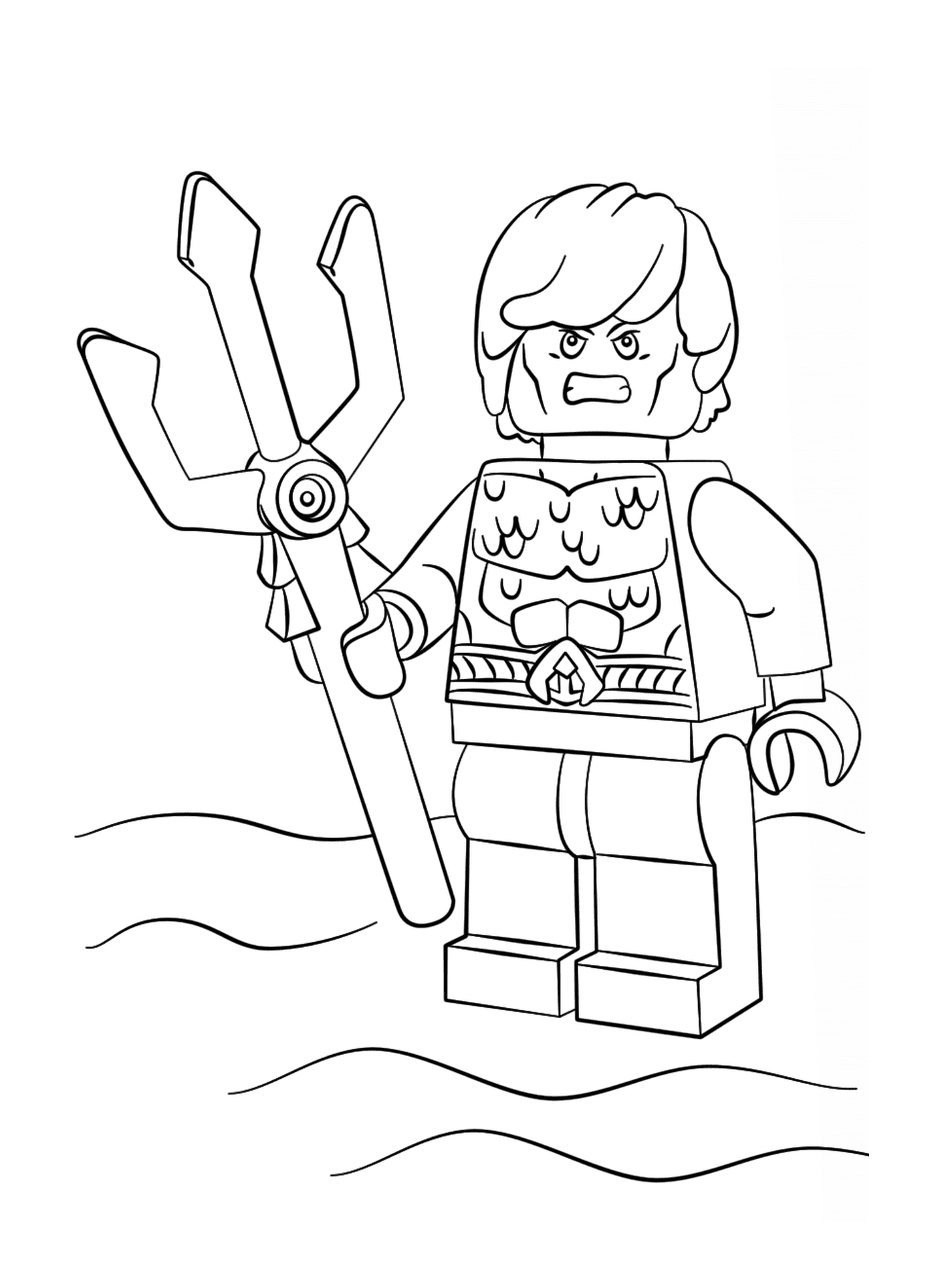   Aquaman Lego, tenant de gigantesques ciseaux 
