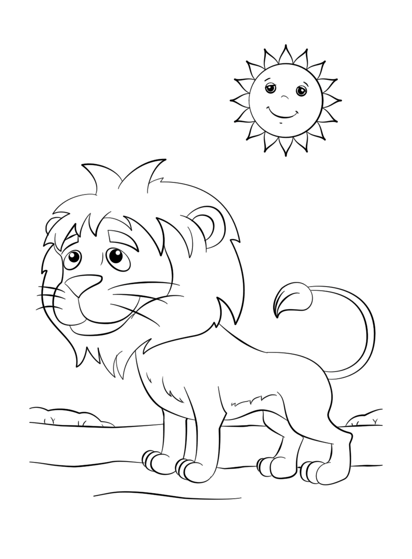   lion en dessin animé avec le soleil 