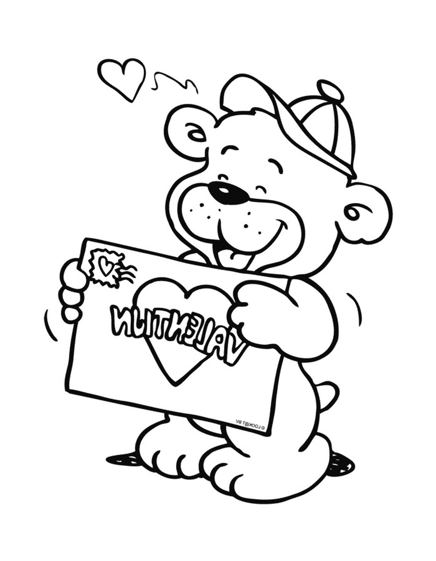   Un ours en peluche tenant une carte de la Saint-Valentin 