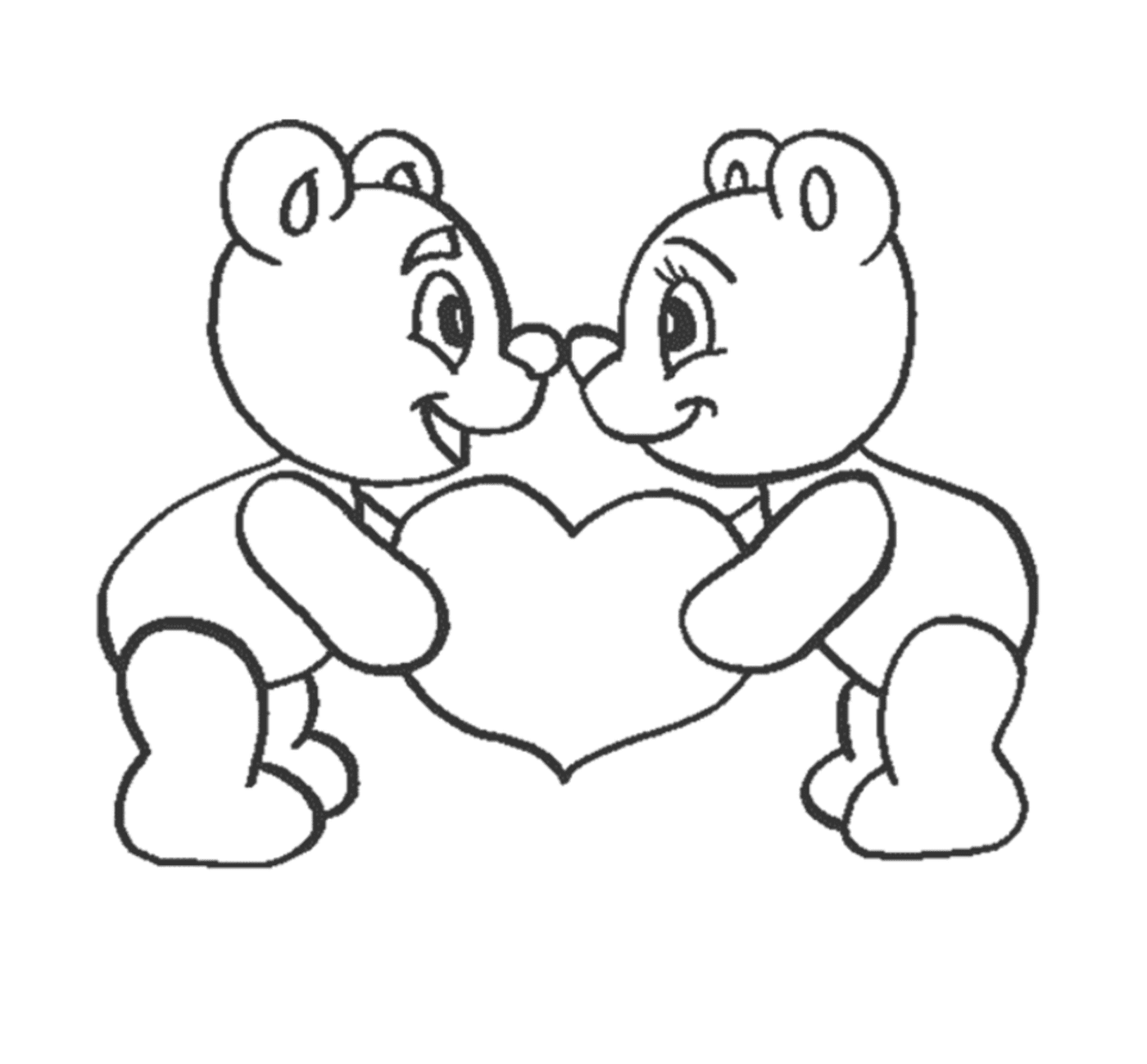   Deux ours en peluche tenant un cœur dans leurs mains 