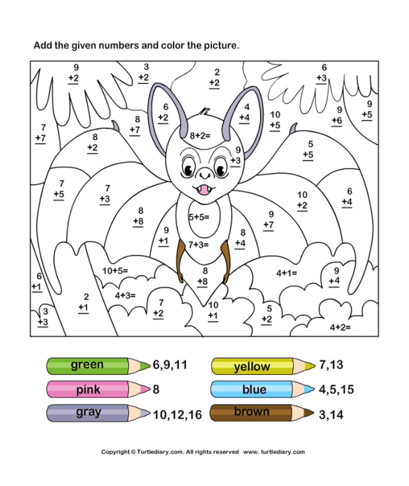   Une chauve-souris avec coloriage par numéro de 11 à 19 