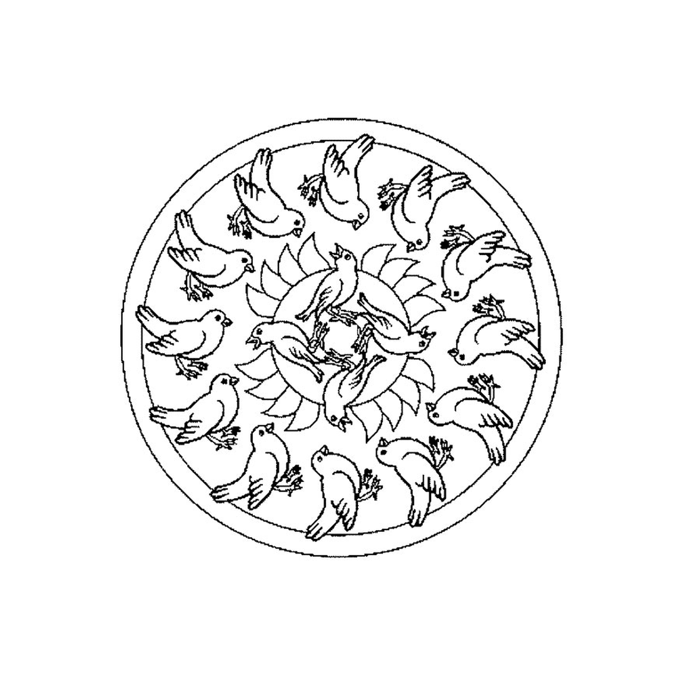   Mandala avec oiseau au centre 
