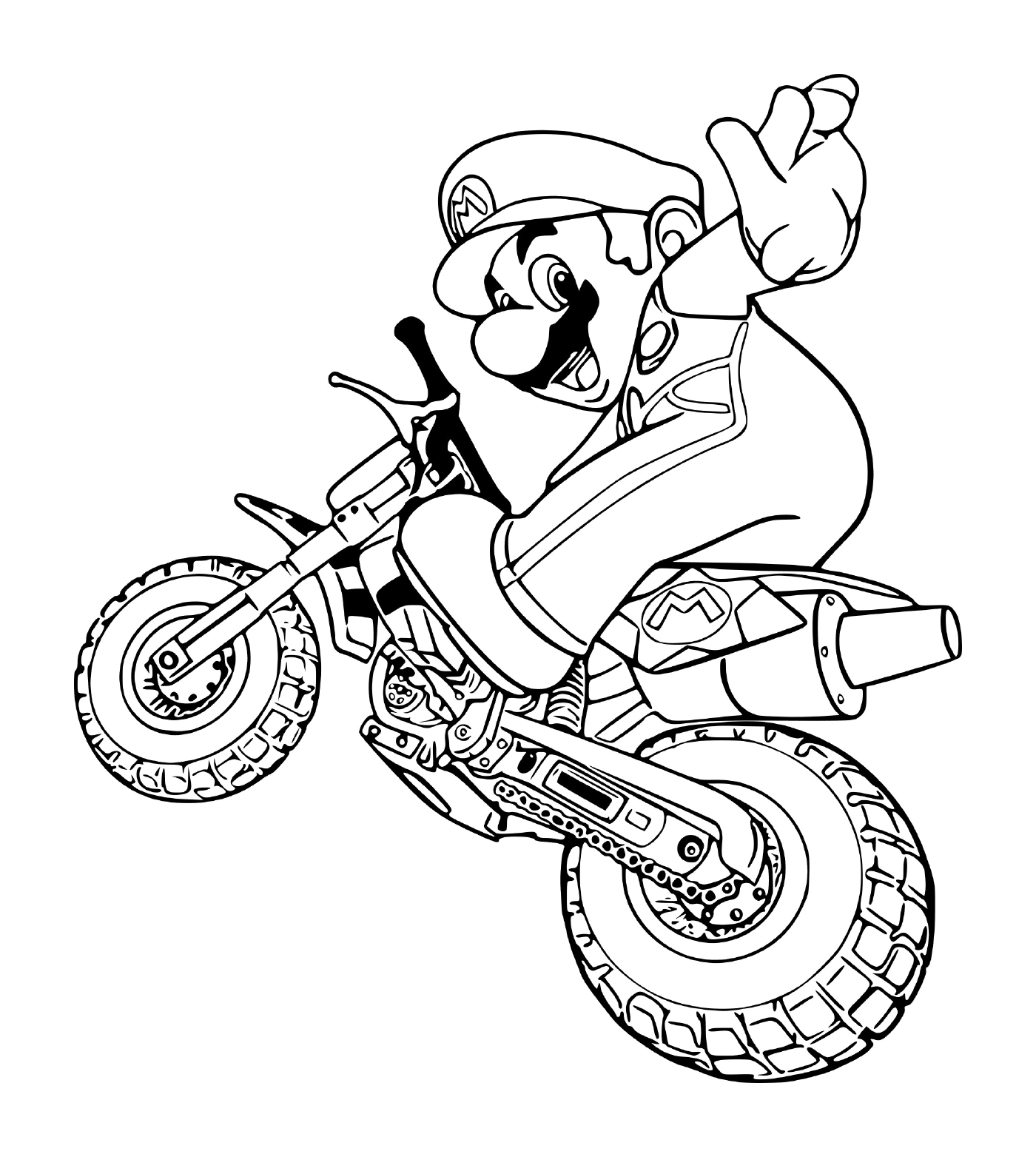   Mario en mode moto, sur une moto 