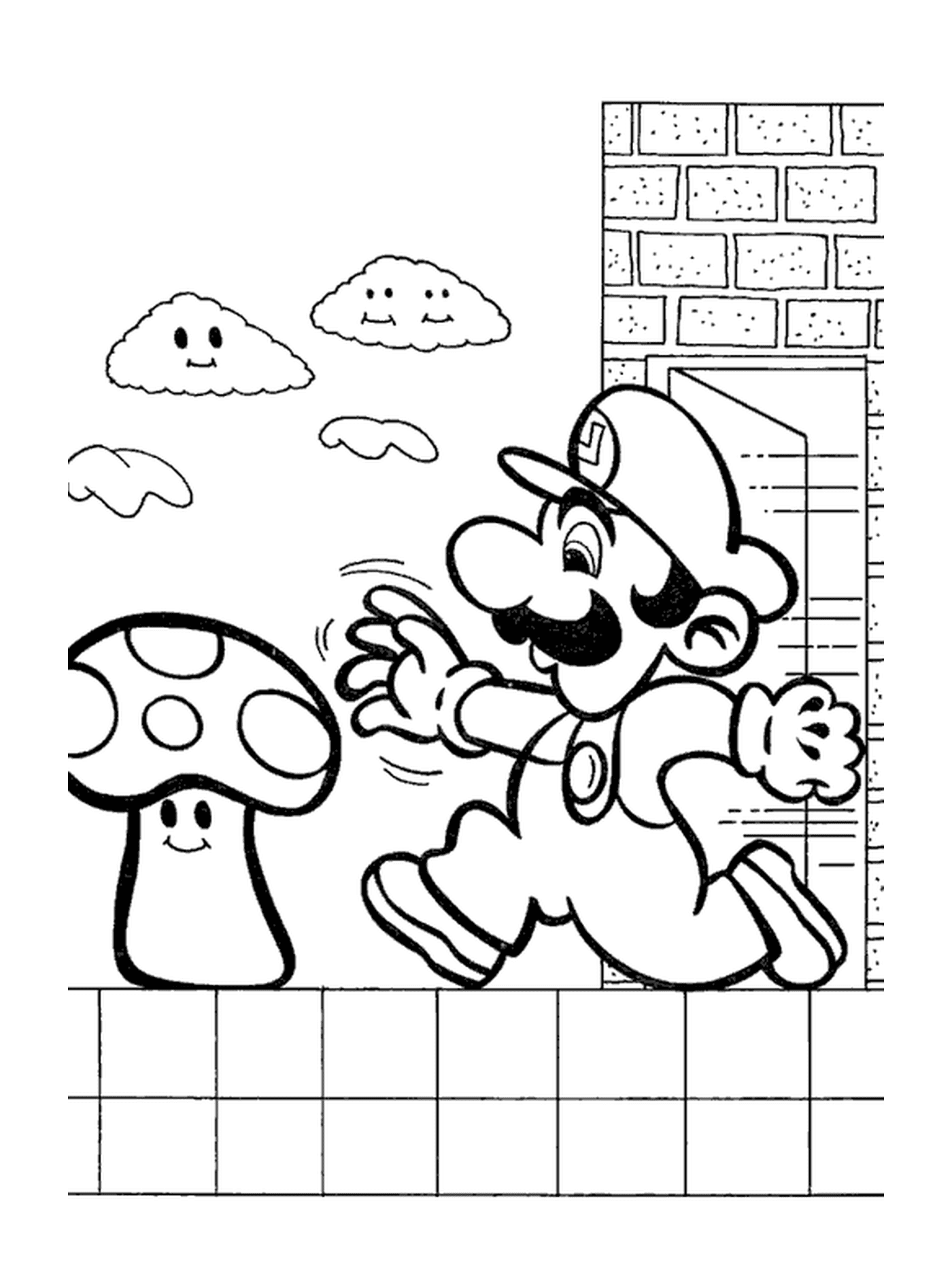   Mario Bros court avec un champignon 
