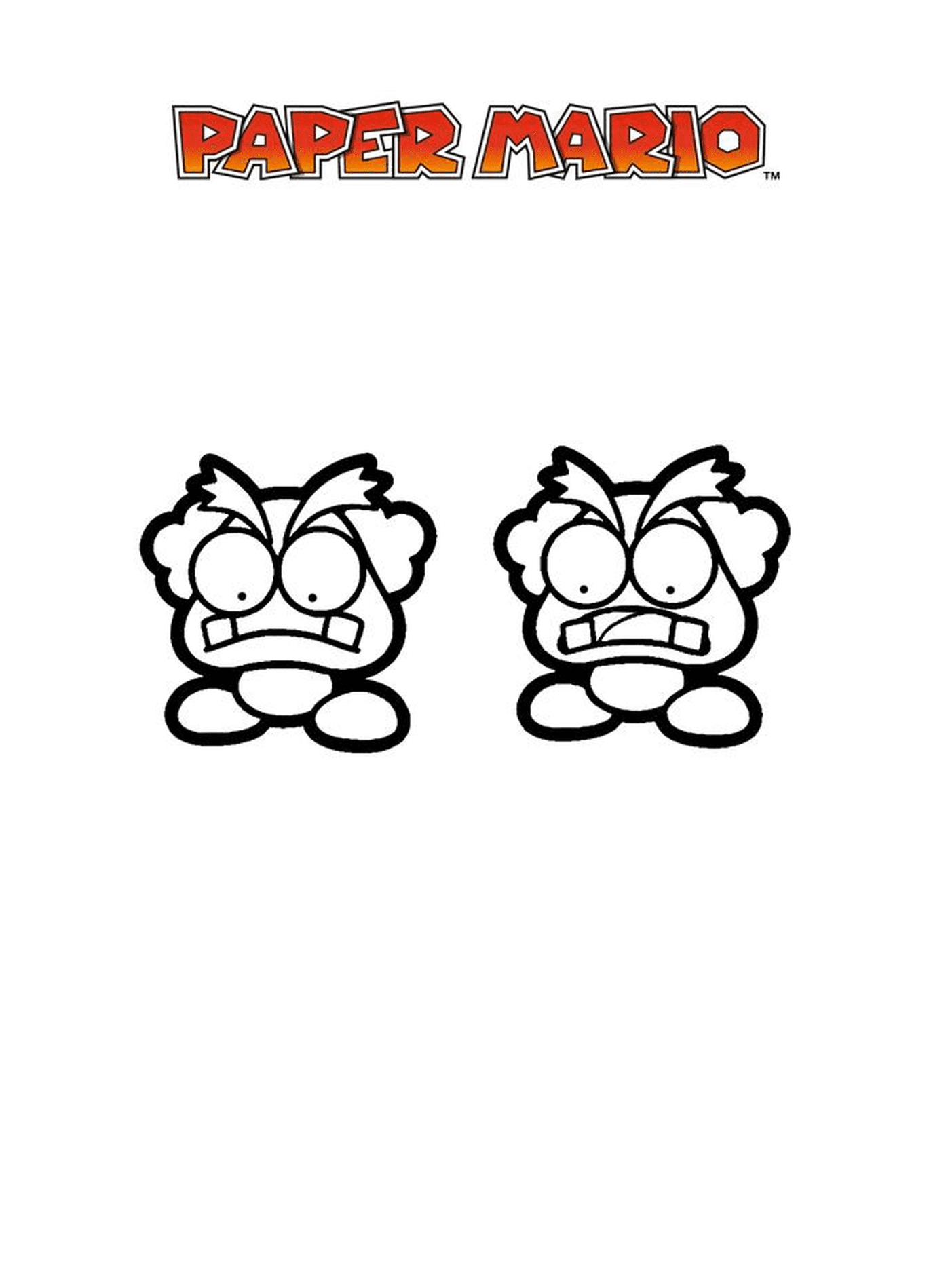   Mario Paper Millenaire 20, une paire de visages de dessin animé avec des expressions en colère 