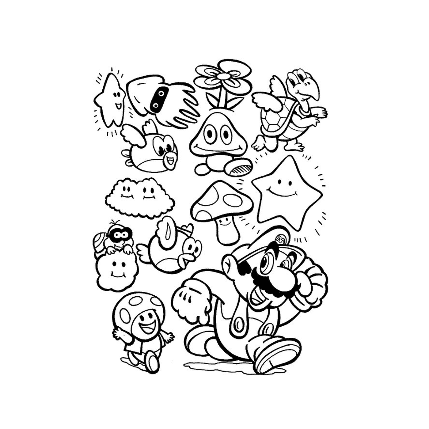   Un groupe de personnages de dessin animé dessinés ensemble 